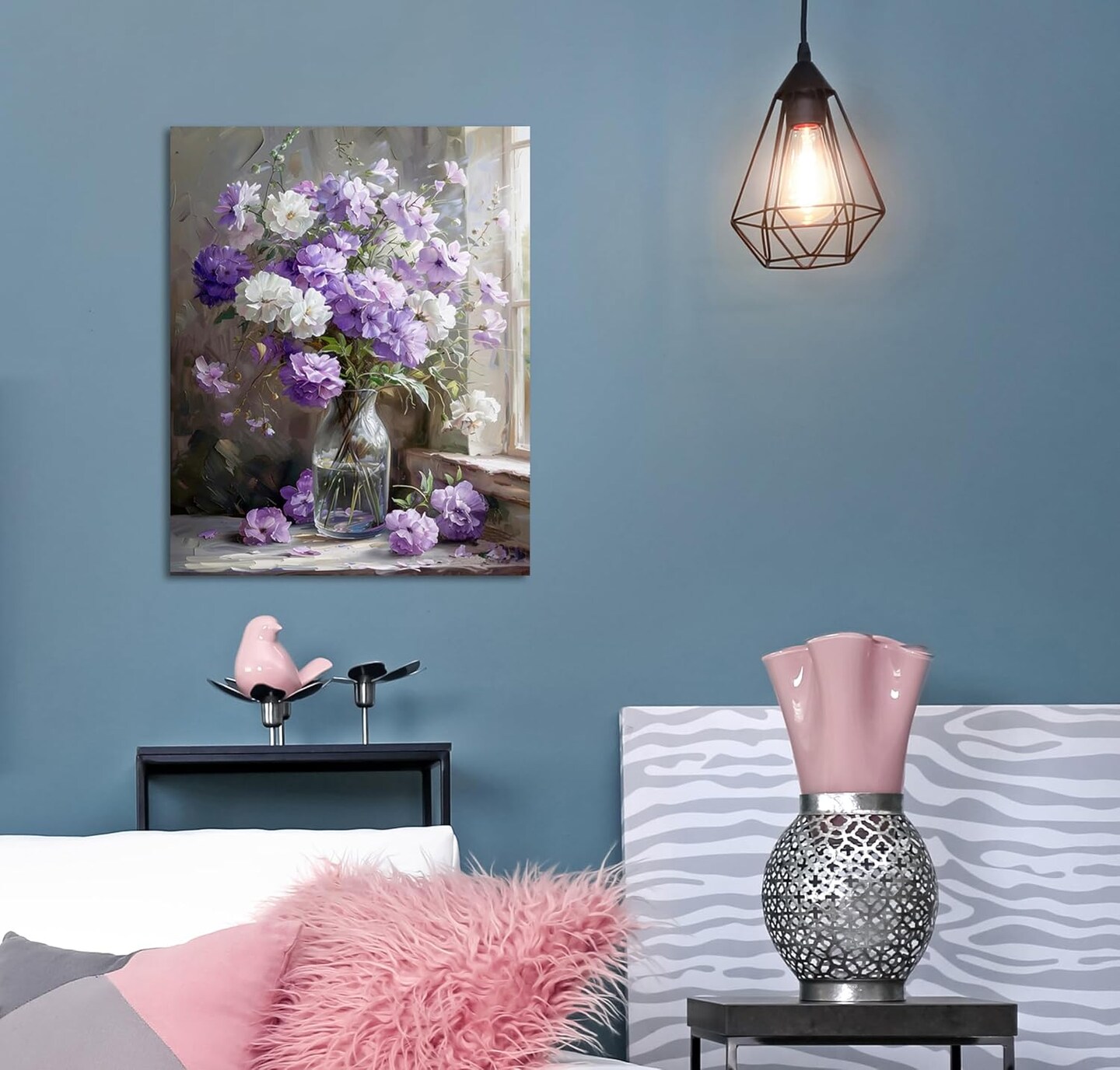 Paint by Number for Adults Beginner Students Canvas ONLY,Ideal Gift Choice for Festival, DIY Acrylic Painting Kit for Room Decor (Purple Flowers)