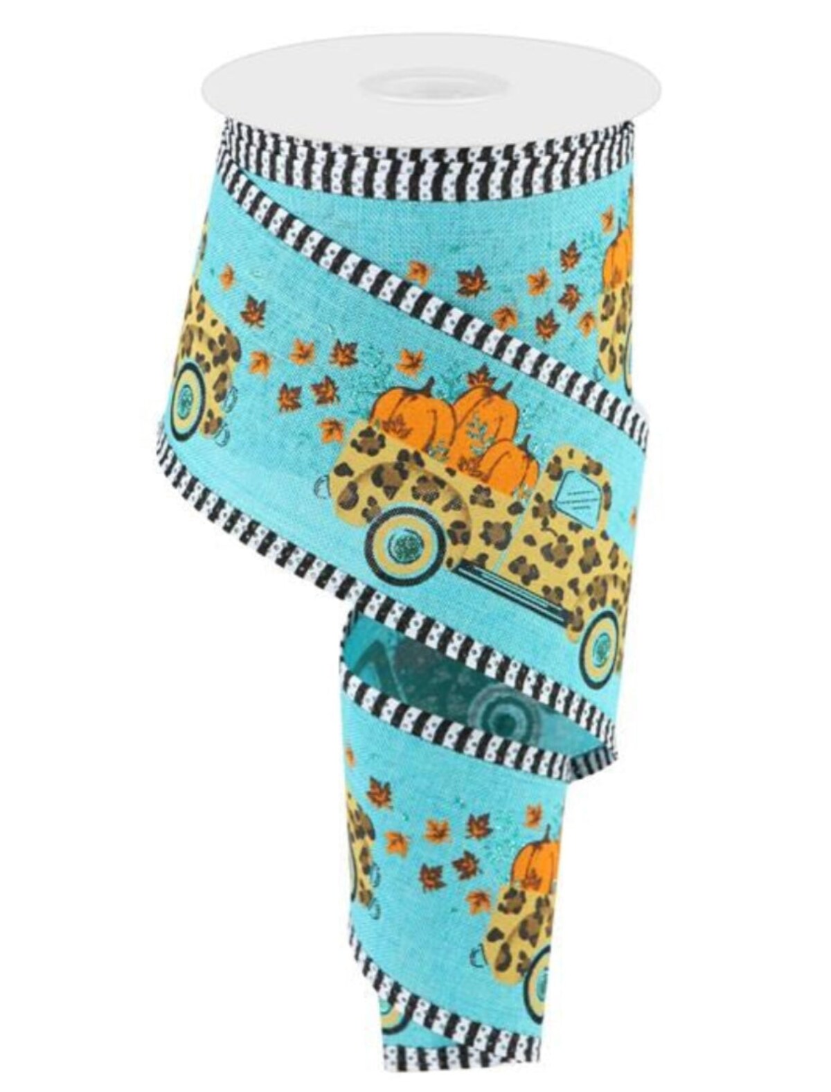 2.5&#x22; Leopard Truck Gingham Edge Ribbon: Teal (10 Yards)