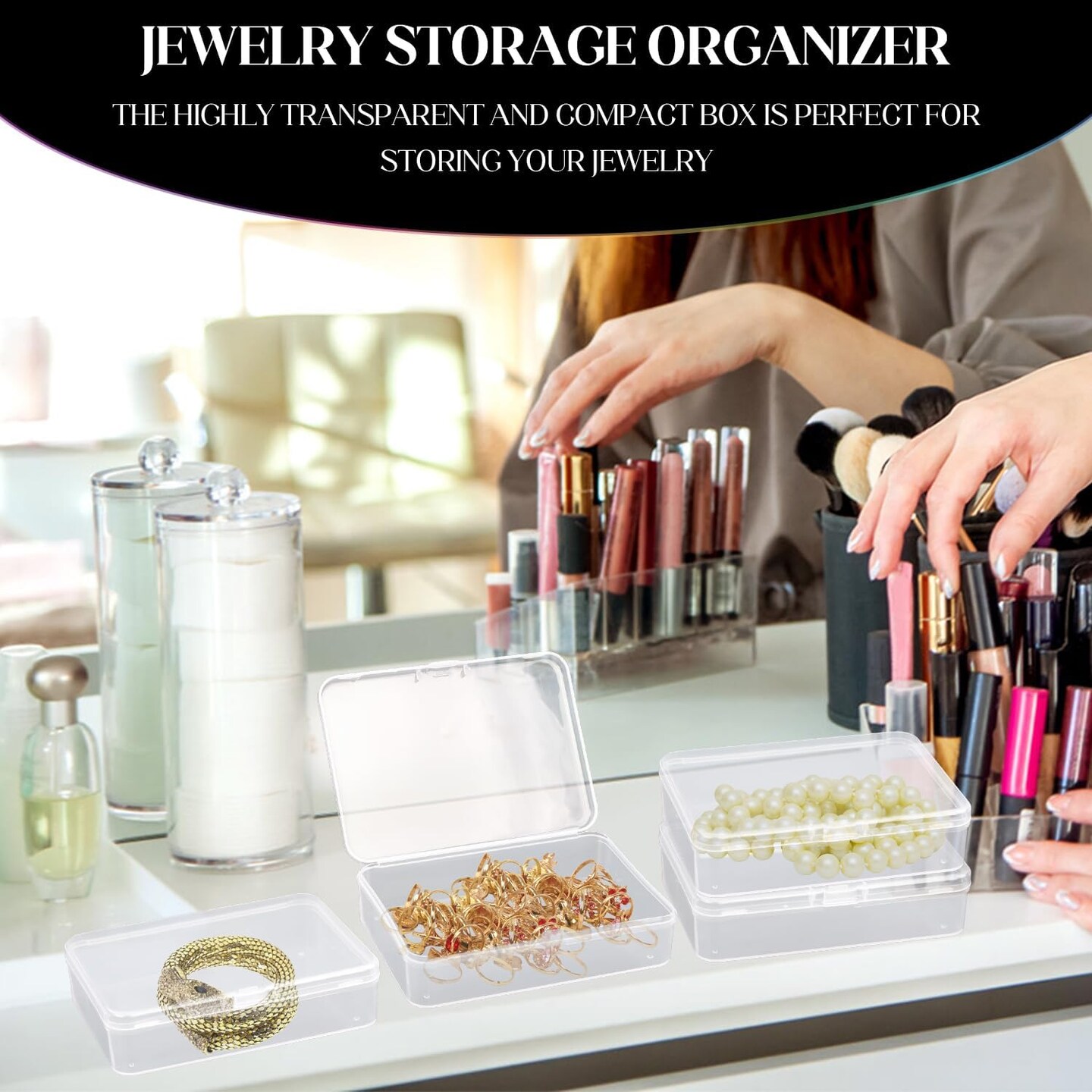 Small Plastic Jewelry Containers, 18 Pack Clear Plastic Storage Containers Small Plastic Containers with Lids Beads Storage Box, Small Plastic Storage Bins for Beads, Jewelry, Tools, 4.5 X 3.37 X 1.12 Inch