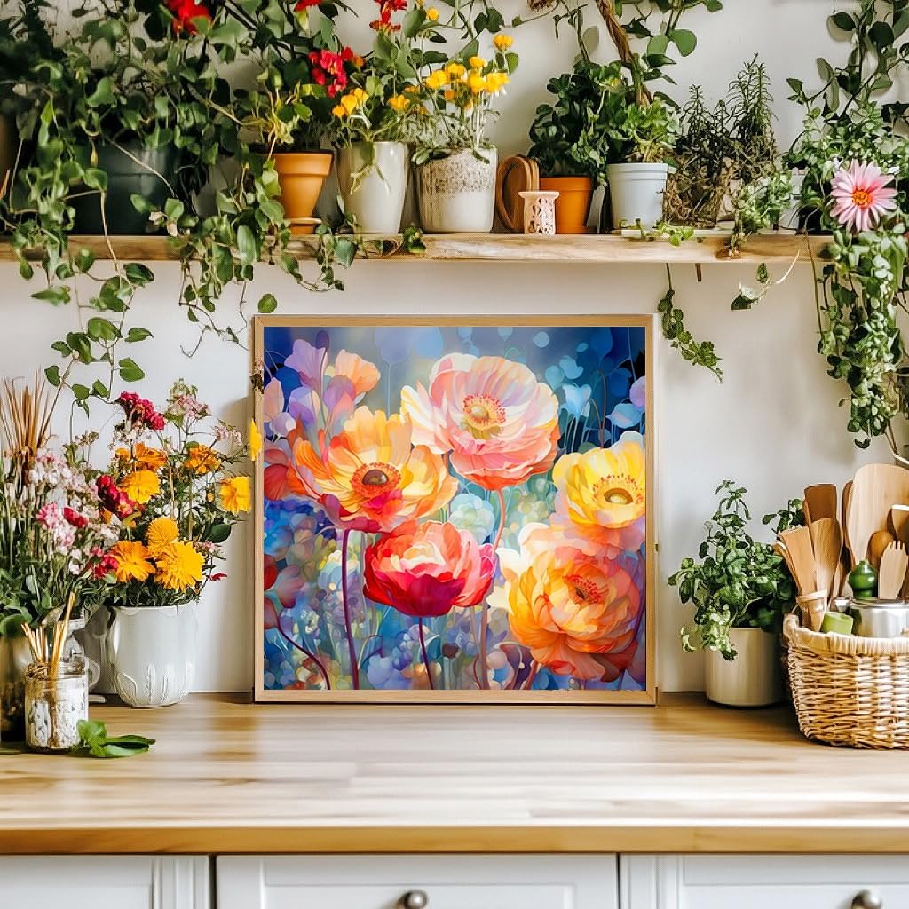 Framed Paint by Number Kit for Adults-Easy Paint by Numbers Kit for Adults Beginner, Simple Paint by Numbers Flower for Gift Home Wall Decor (10x10Inch)