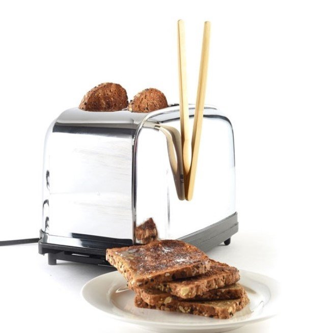 Norpro 8&#x22; Natural Wooden Bamboo Toaster Tongs with Magnet