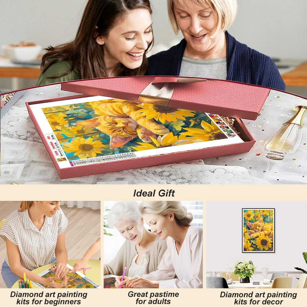 Orange Cat Diamond Art Painting Kits for Adults, Diamond Art Kits for Beginners, 5D DIY Full Drill Gem Craft for Home Decor Gift 12x16inch/30x40cm, Animal