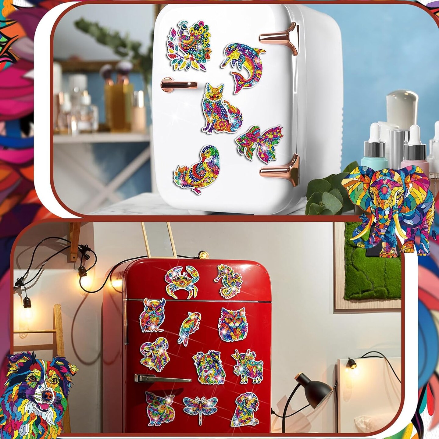 30-Piece Diamond Painting Magnet Kit for Adults – 5D Rhinestone Animal, Flower & Cupcake DIY Magnets, Refrigerator & Metal Surface Crafts, Gift Set