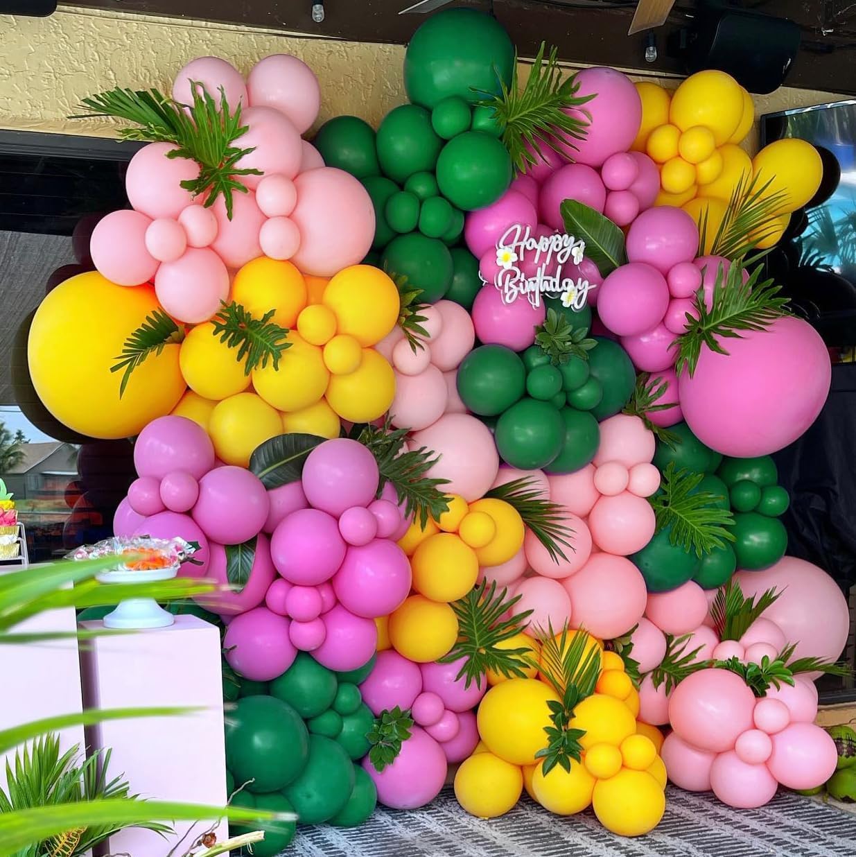 145PCS Summer Balloon Arch Garland Kit with Hot Pink Mustard Yellow Dark Green Balloons, Ideal