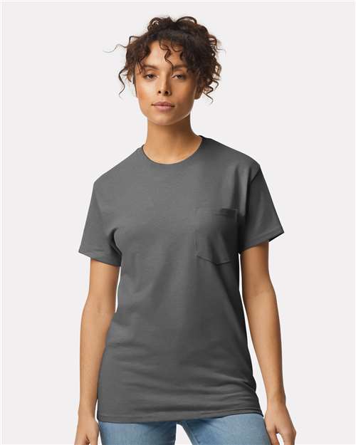 Gildan® Ultra Cotton Short Sleeve Heavyweight Pocket Crewneck T-Shirt 100% Cotton for Crafting Utility Tee