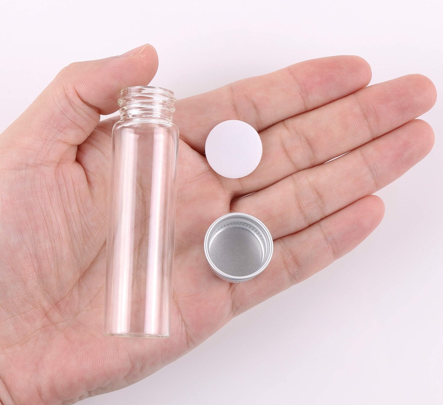 24 Glass Small Bottles 20ml Mini Jars with Screwed Metal Lids Clear Tiny Vials Aluminium Top Caps Sealed Storing Jewelry Beads Miniature Sample Bottle Wedding Favors Art Crafts DIY Decor