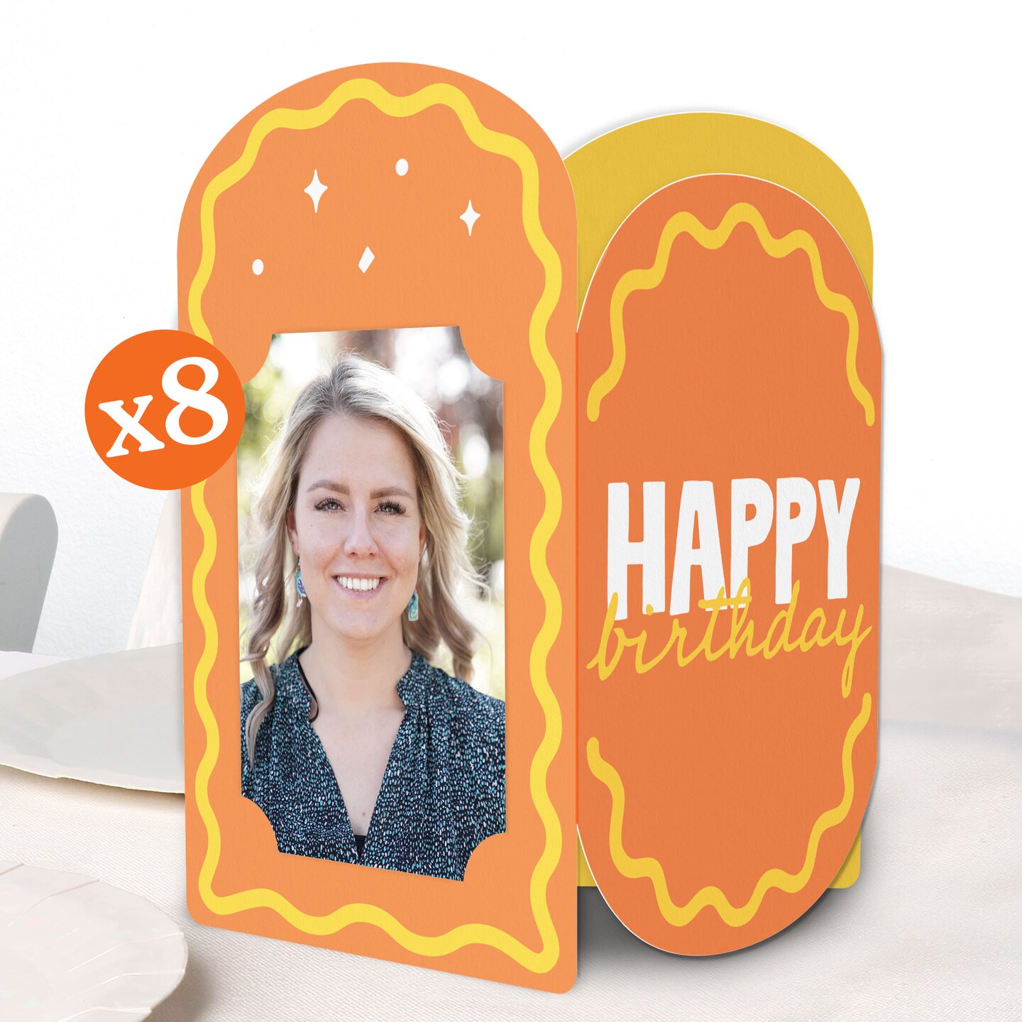 Big Dot of Happiness Orange and Yellow Wavy Birthday Photo Holder Centerpieces, 4x6 Picture Display Box, Table Decoration Retro Party Decor, 8 Count