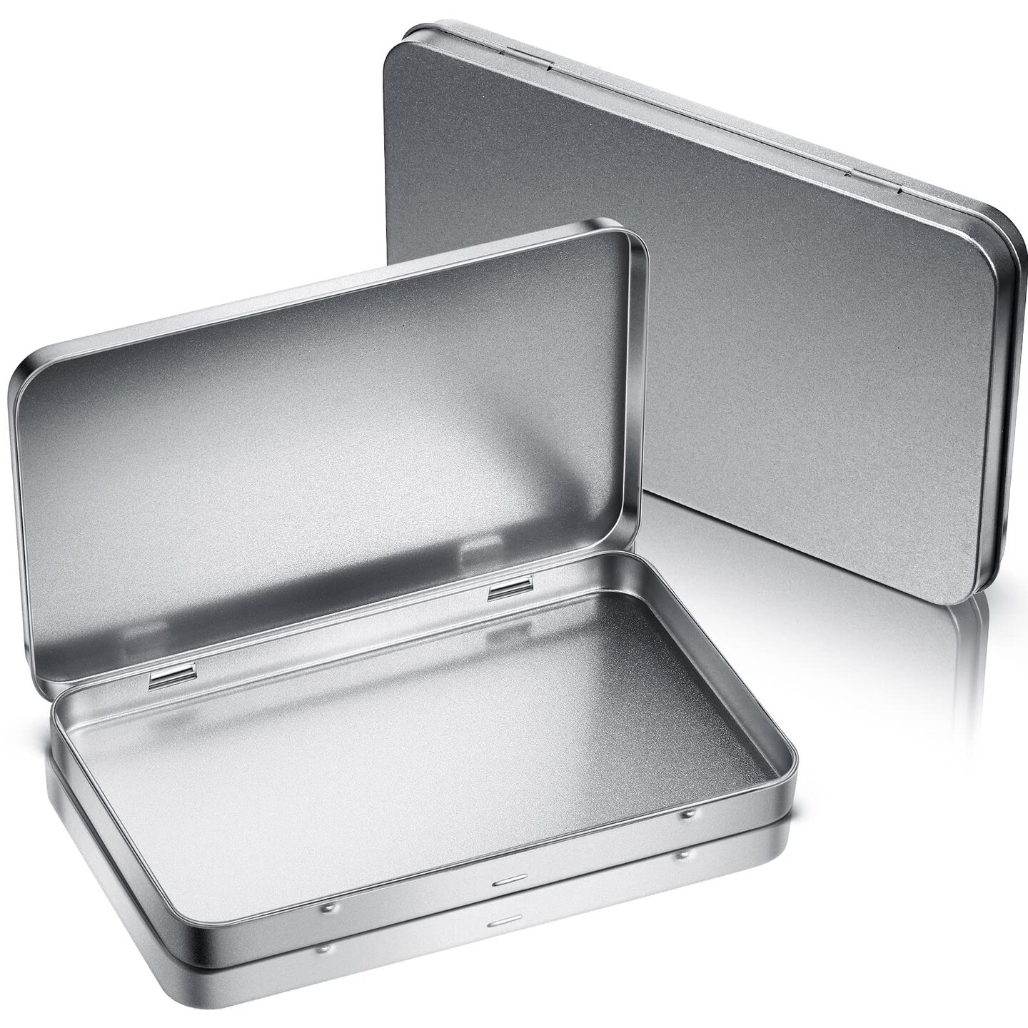 4 Pack Rectangular Metal Tin Box with Lid Metal Hinged Lid Tin Empty Box Container Storage for Watercolor Jewelry Pen Eraser Pill Candy Craft Organize 7.0 x 4.2 x 0.6'' (Sliver)