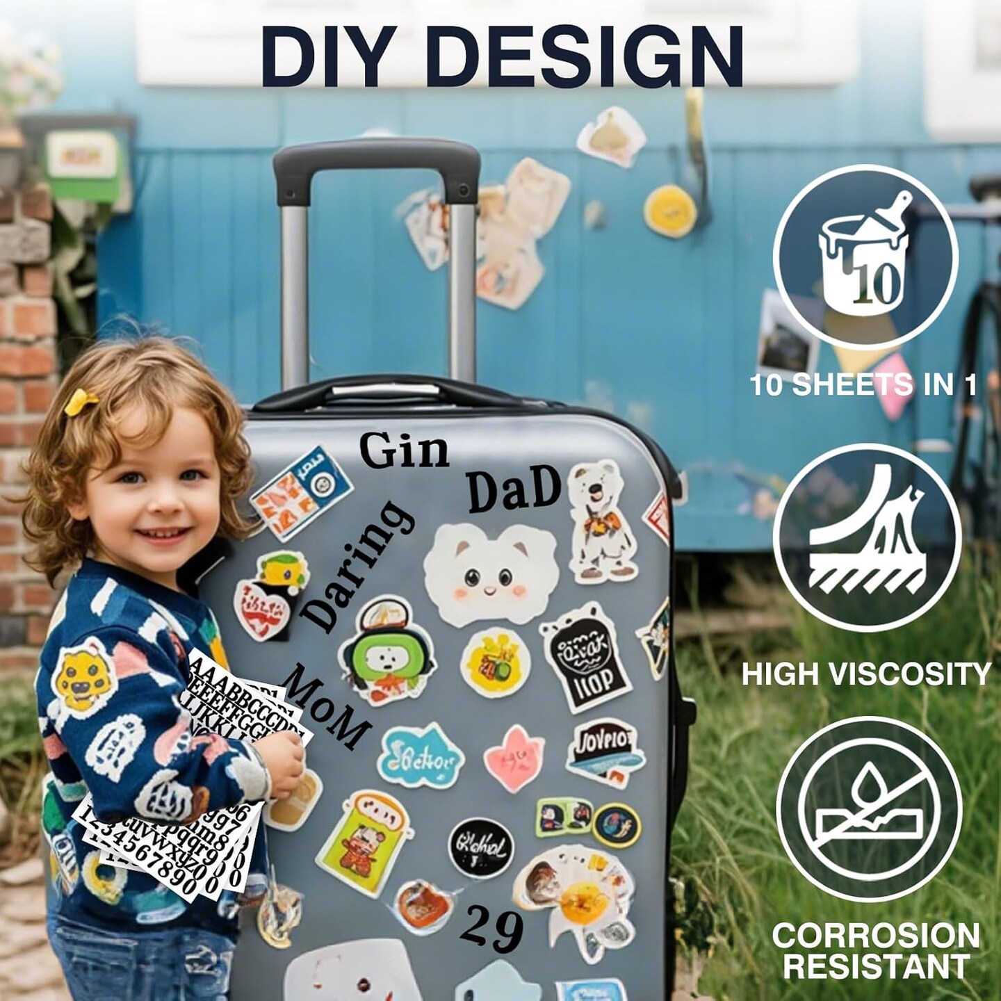 1210 Pieces 10 Sheets Letter Stickers Self-Adhesive Vinyl (Black) 7.3 x 10.2 x 0.3 inches