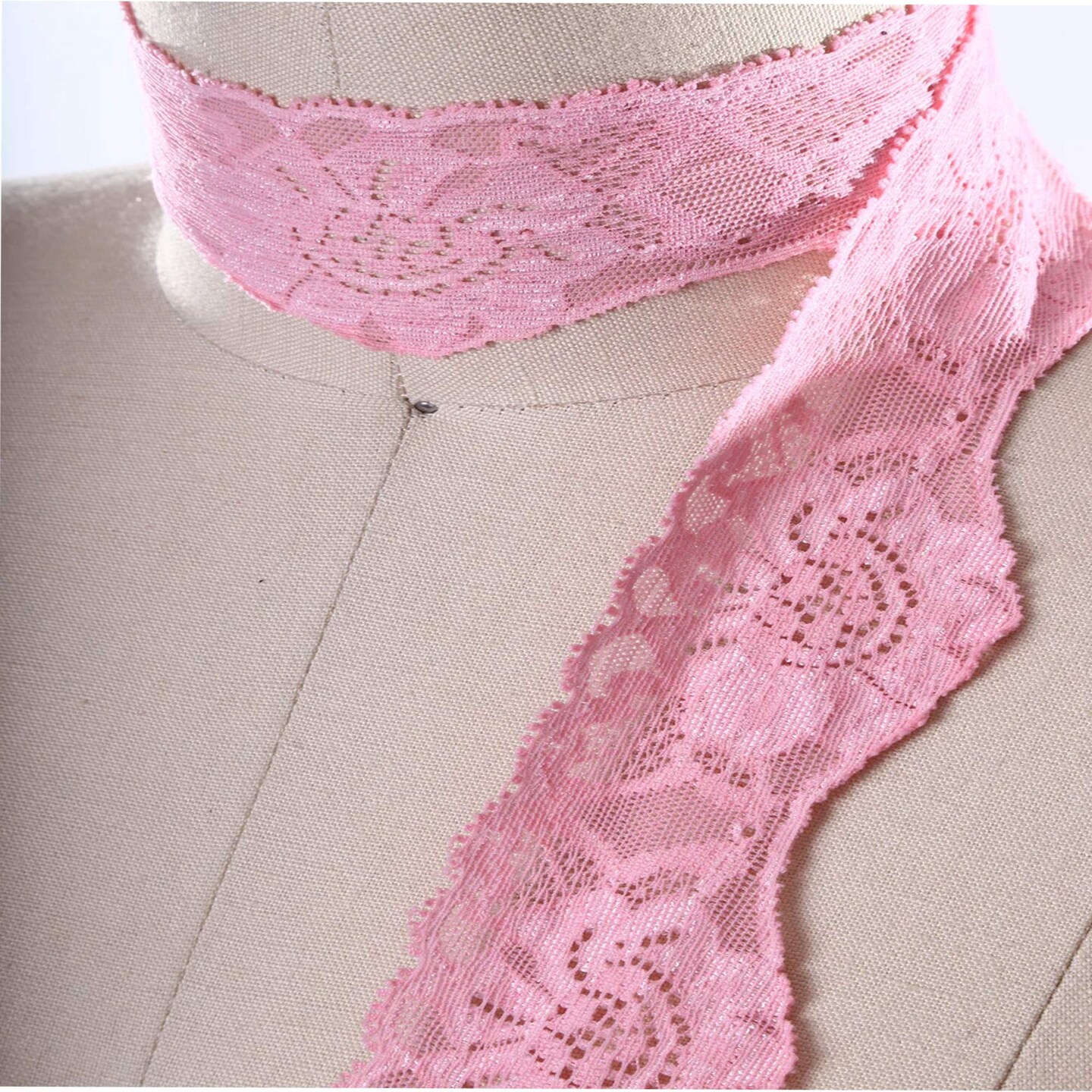 2 Yards Carnation Pink Floral Scallops Banding Stretch Elastic Lace Trim Soft Stretch Lace for Apparel