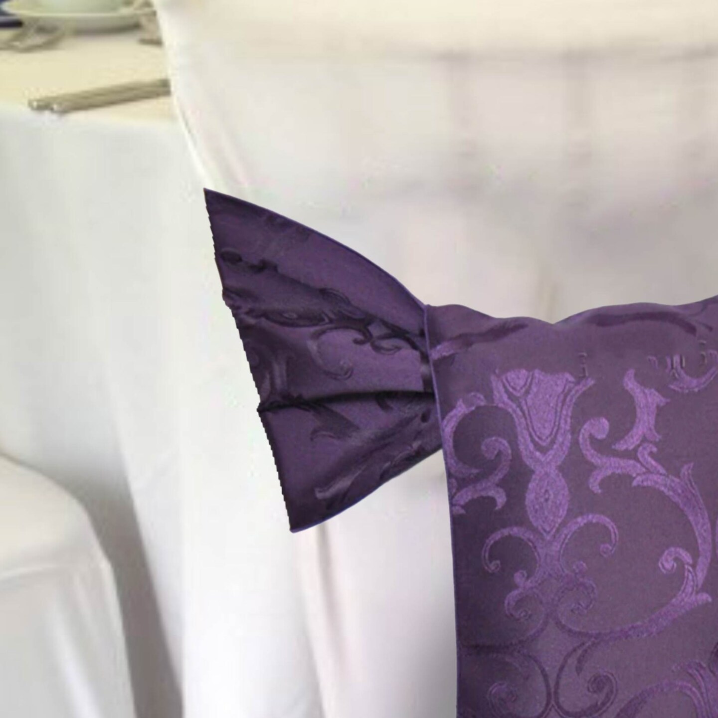 10 Pieces Eggplant Damask Jacquard Chair Sashes, 7.5"x108" Elegant Versailles Pattern Polyester Decor