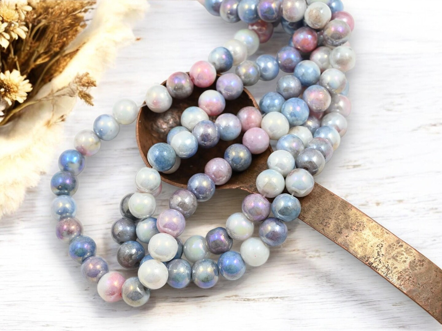 8mm Electroplated Slate Blue Luster Mix Round Beads (30" Strand)