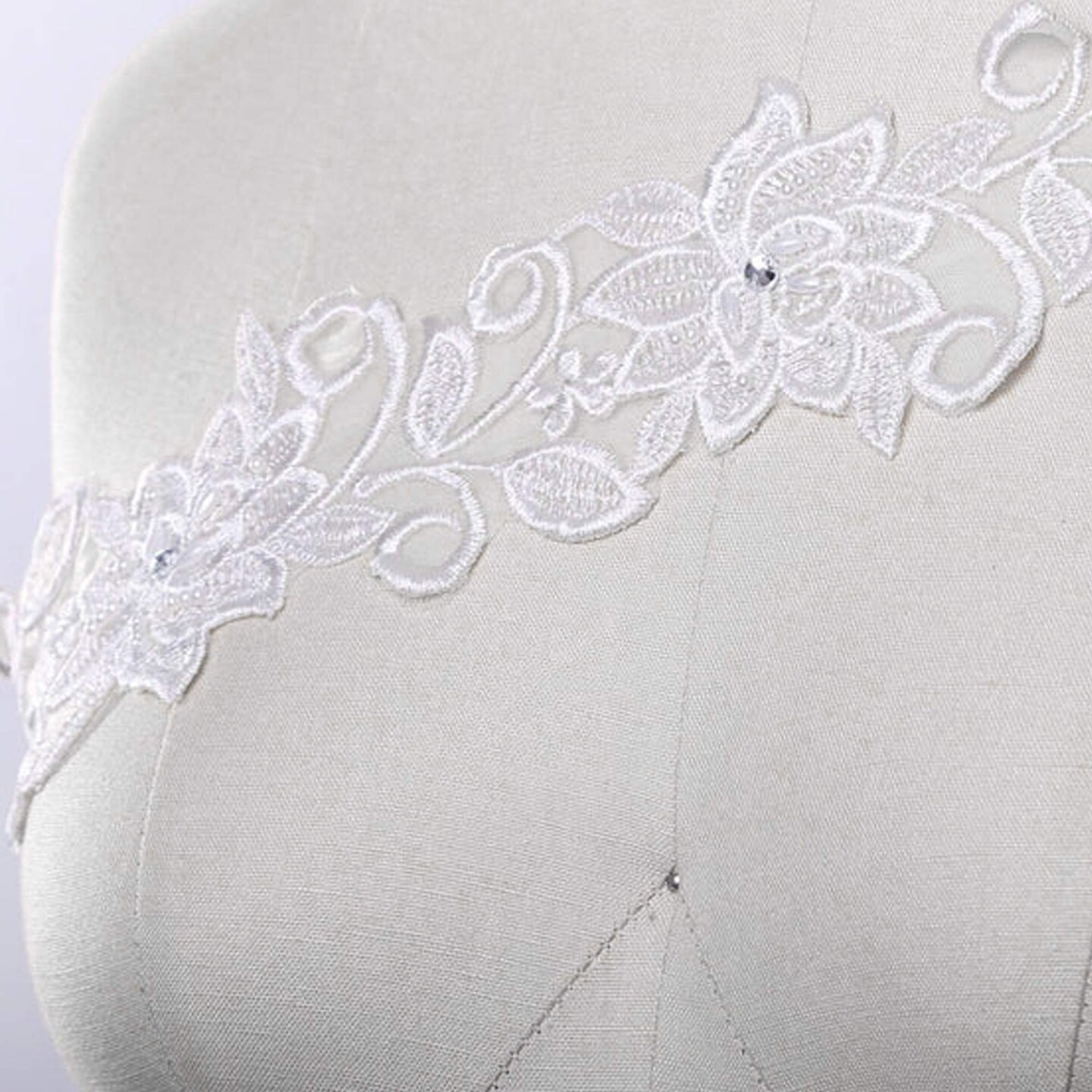 1 Yard 3 Inch White Beaded Floral Bridal Lace Trim on Organza