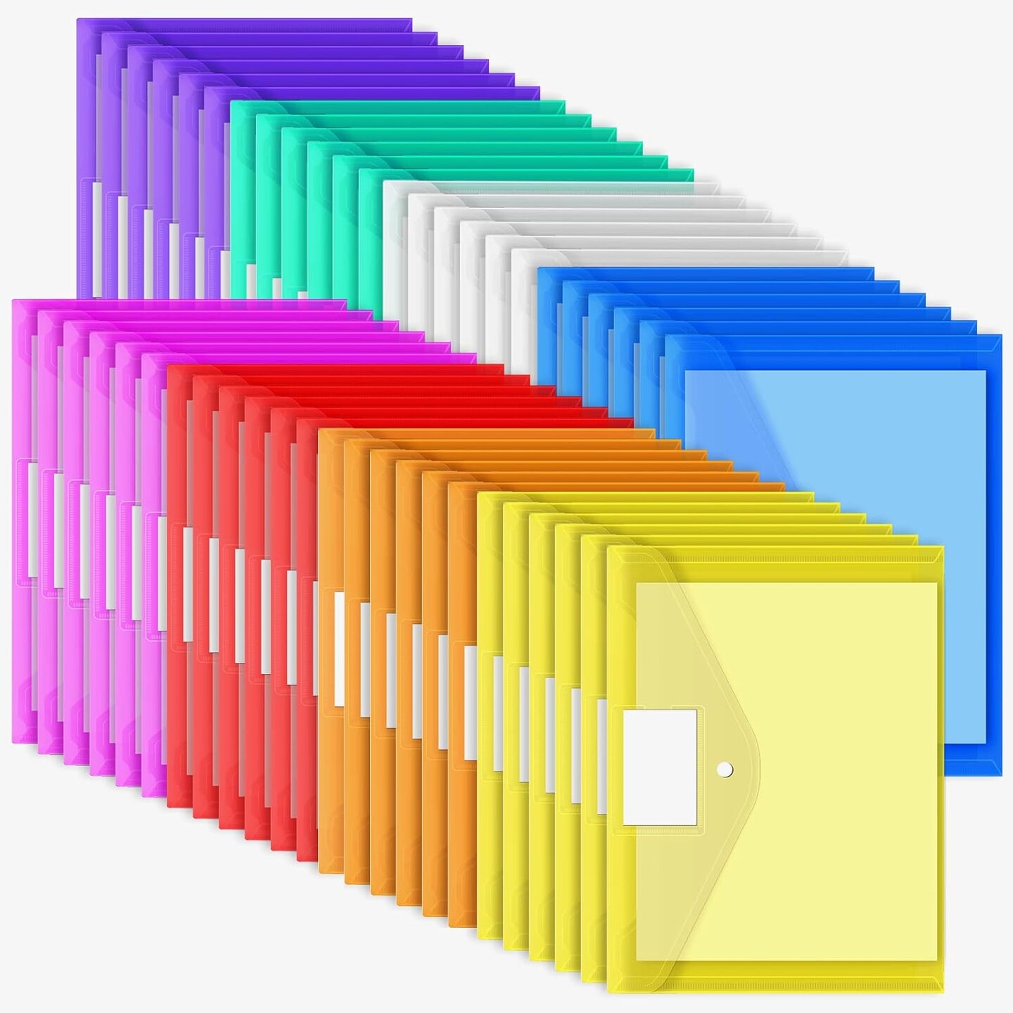 48 Pack Plastic Envelopes Poly Envelopes with Snap Closure (Blue,orange,purple,red,white)