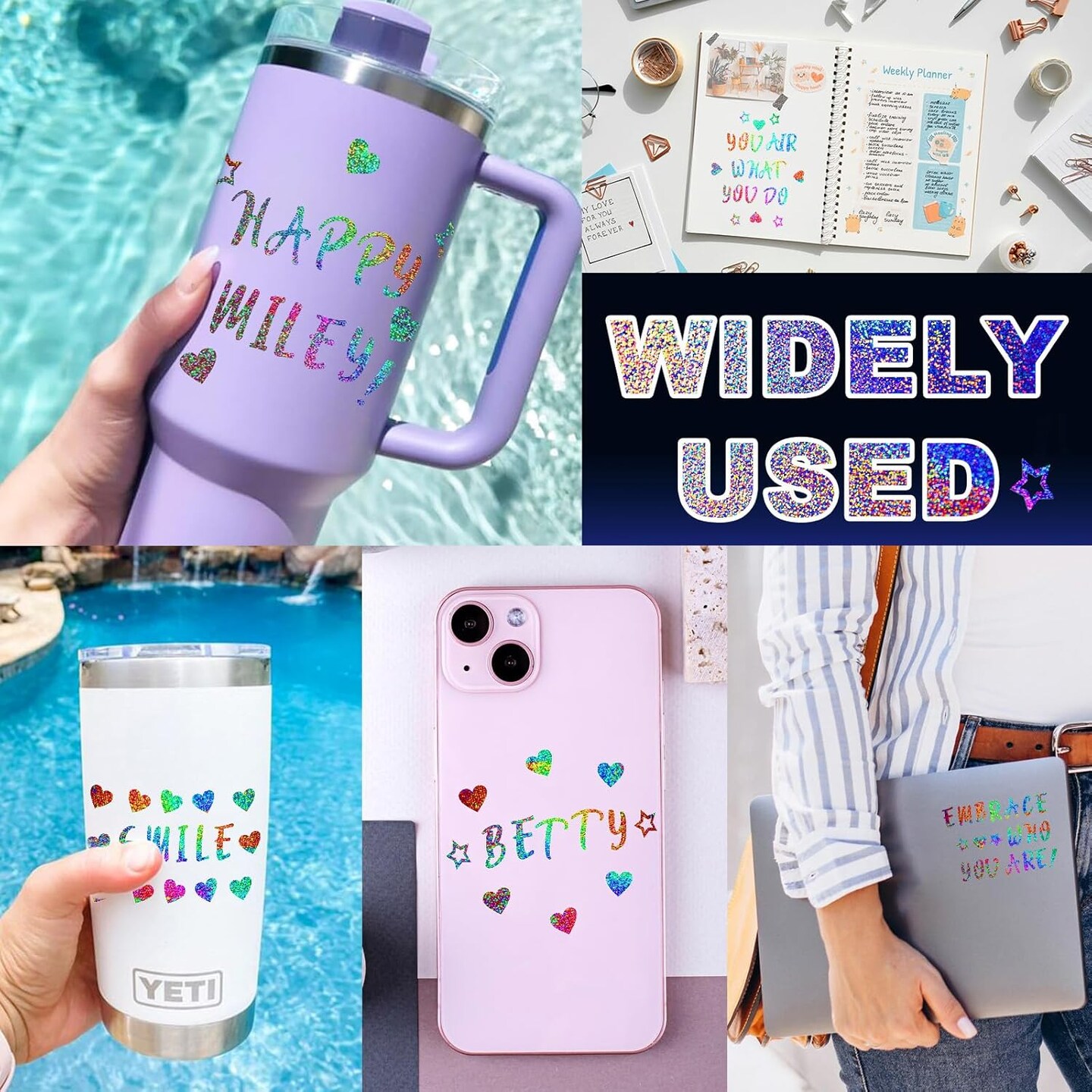 Vinyl Letter Stickers for Stanley Cups Waterproof (Glitter)7 x 7 x 0.5 inches