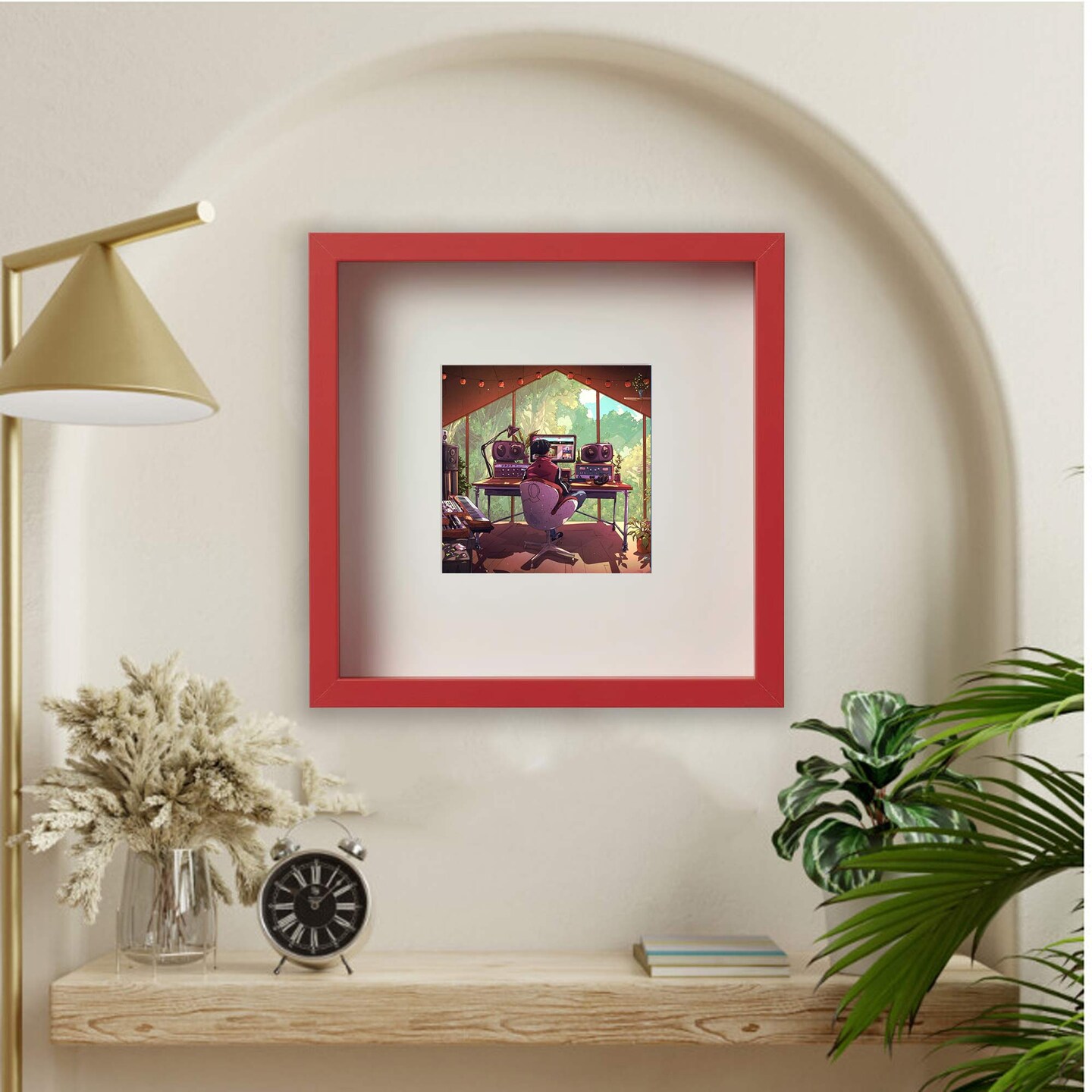 9 &#xBE;x9 &#xBE;&#x22; Red Frame with Acid-Free Mat &#x26; ALFTA Adhesive Hook &#x2013; Deep Design for Hanging or Standing