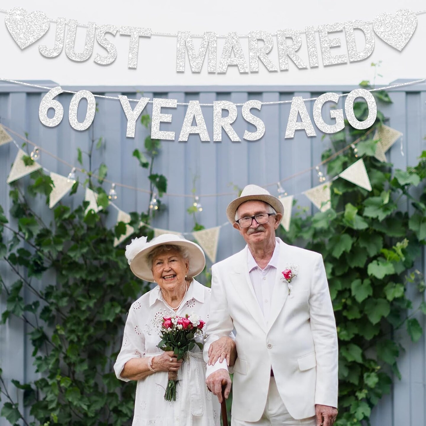 60th Wedding Anniversary Party Banner Decorations (Silver) 0.01"L x 0.01"W