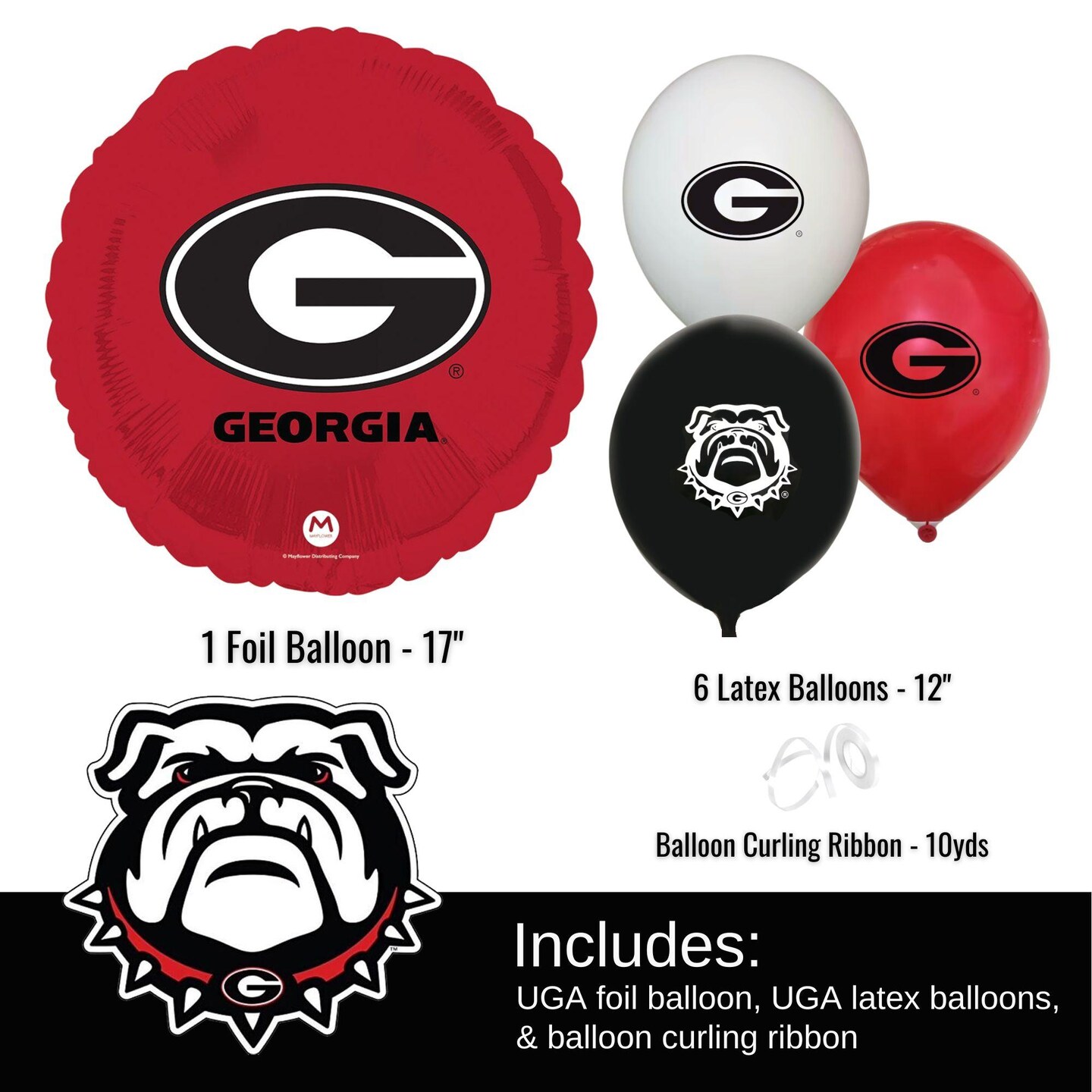 Georgia Bulldogs Balloons Party Supplies &#x2013; University of Georgia UGA Logo Latex &#x26; Foil Balloons for Tailgates, Graduations, and Game Day Parties
