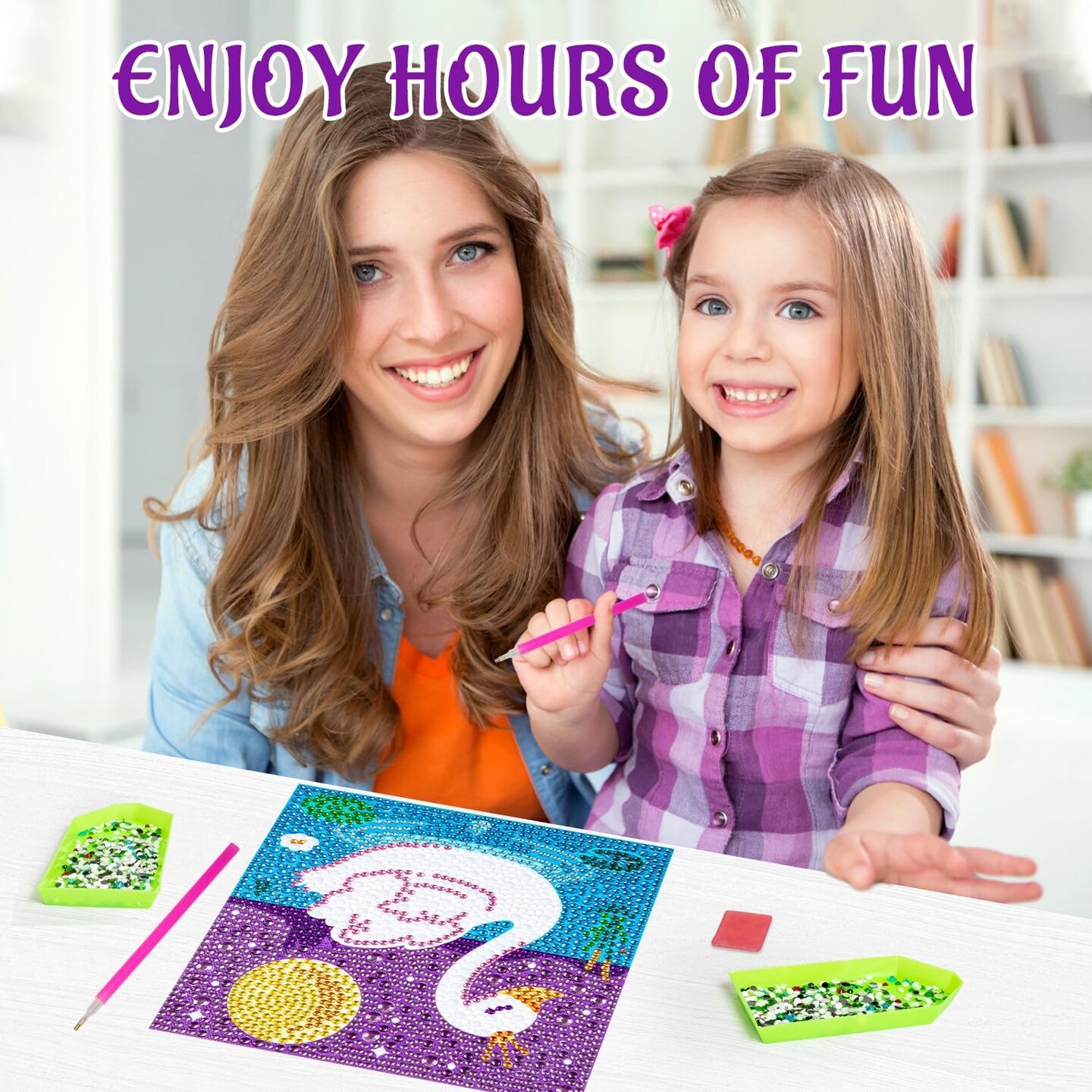 Diamond Art Kits with Wooden Frame – DIY Swan Gem Art for Kids & Adults, Easy Craft Kit for Home Wall Decor