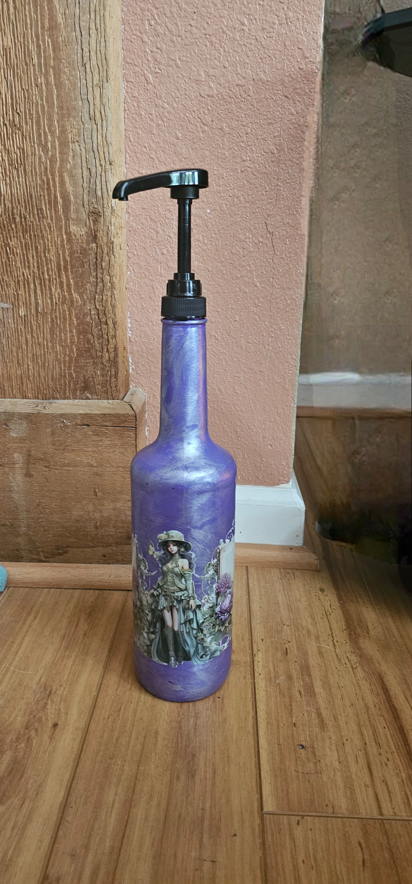 Punk Victorian Lady on Purple Coffee Syrup Dispenser Glass Bottle