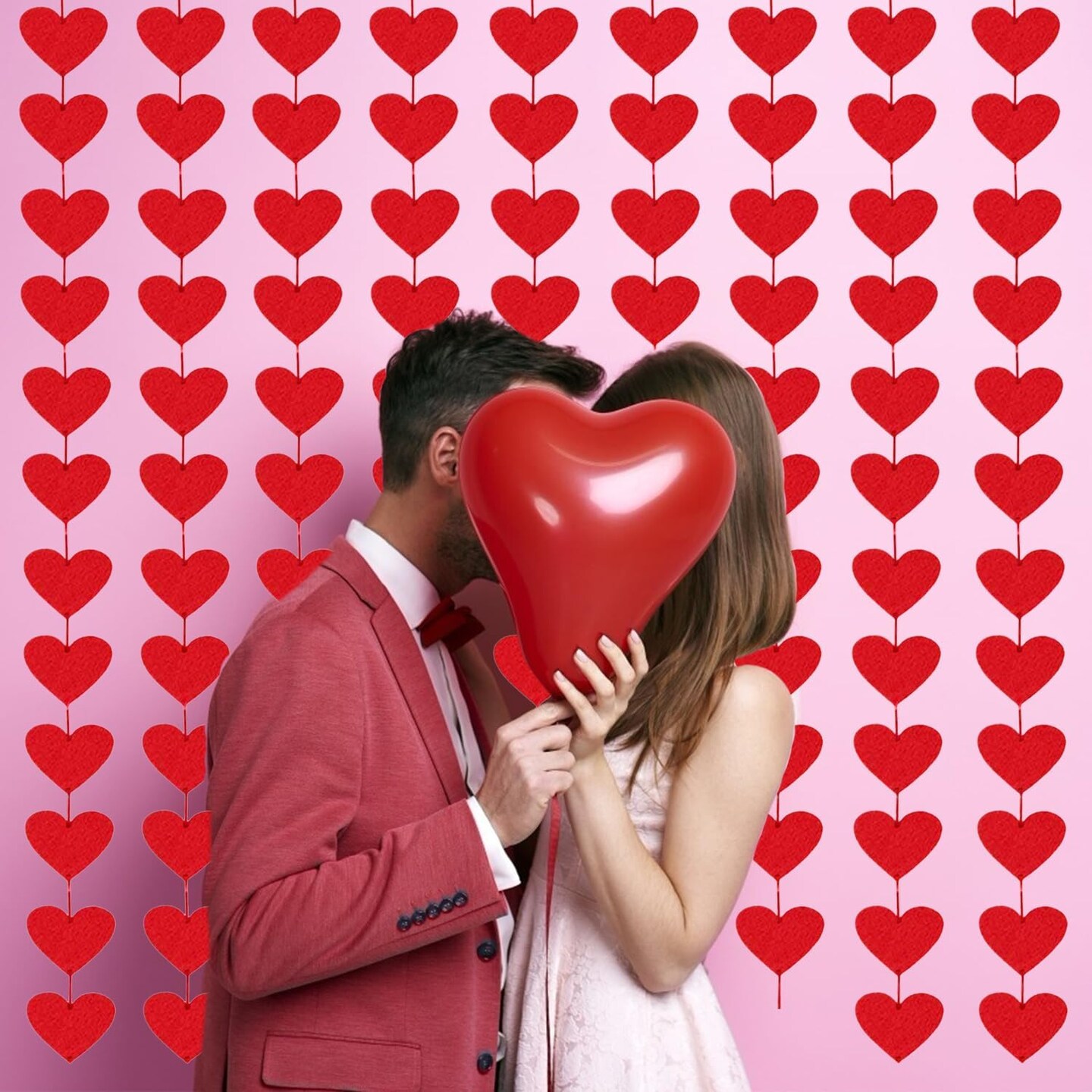 72 Red Hearts Felt Party Garland