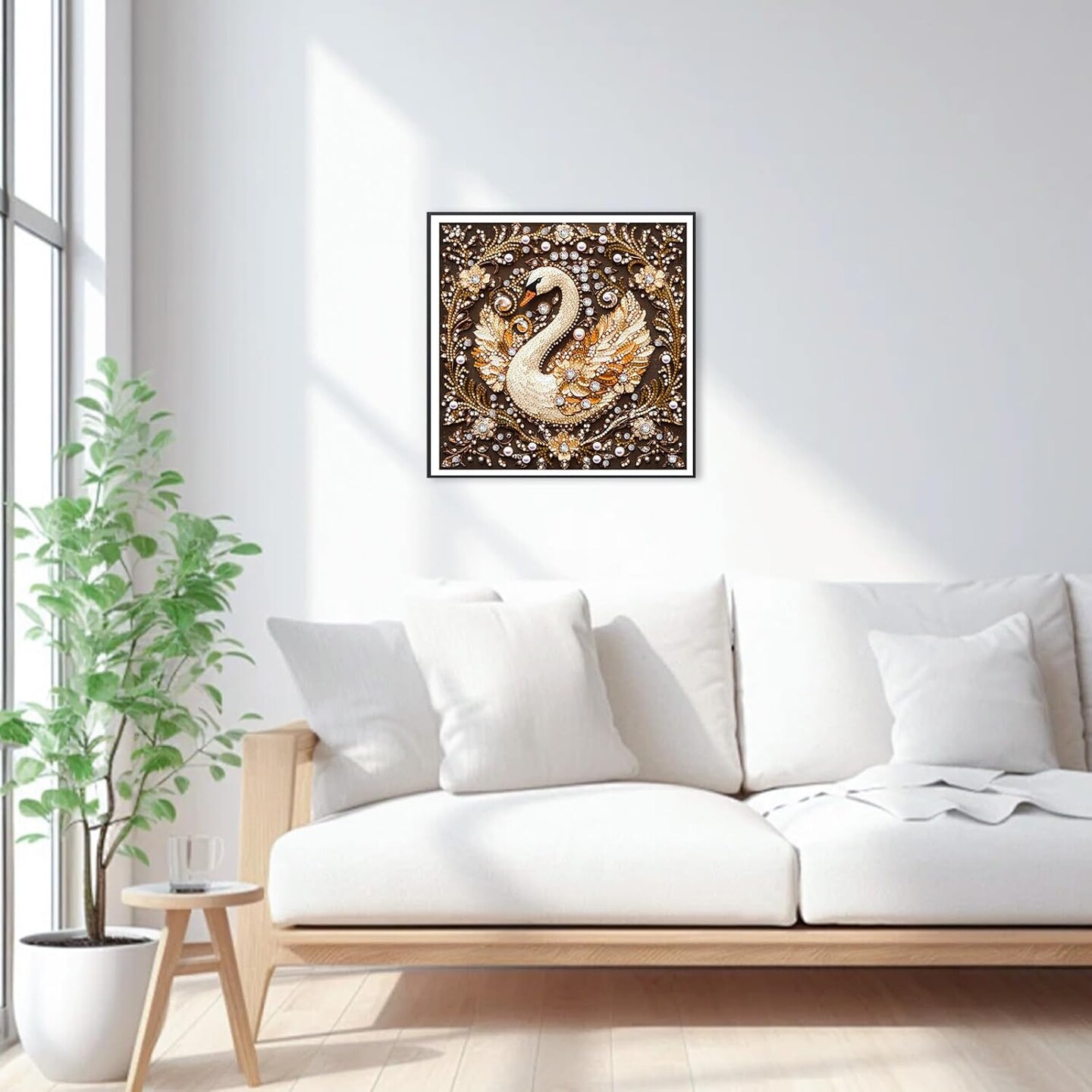 Diamond Painting Swan Flower Diamond Art Kits for Adults, Special Shaped Rhinestone Diamond Painting Kit for Beginner, Partial Drill Gems Art Craft for Home Wall Decor 12x12 inch