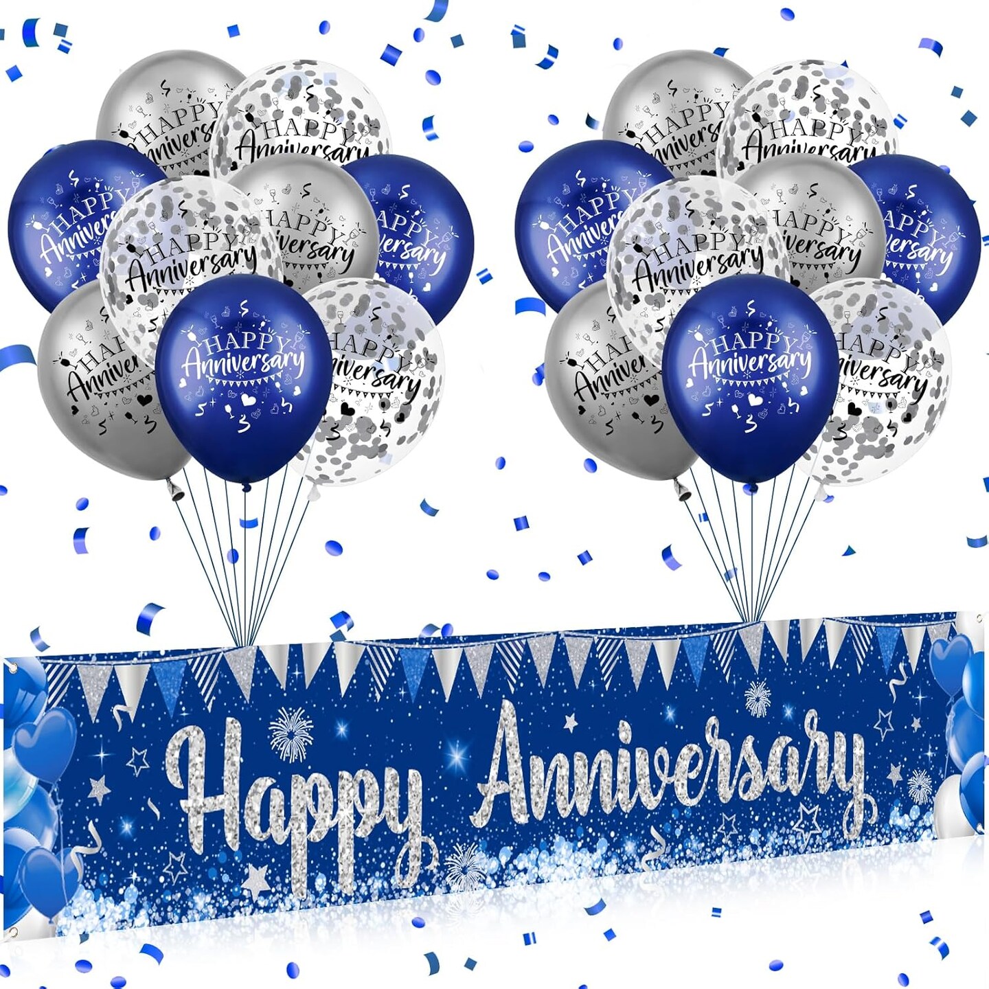 Blue Happy Anniversary Decorations - Banner and 18pcs Balloons (Happy Anniversary)