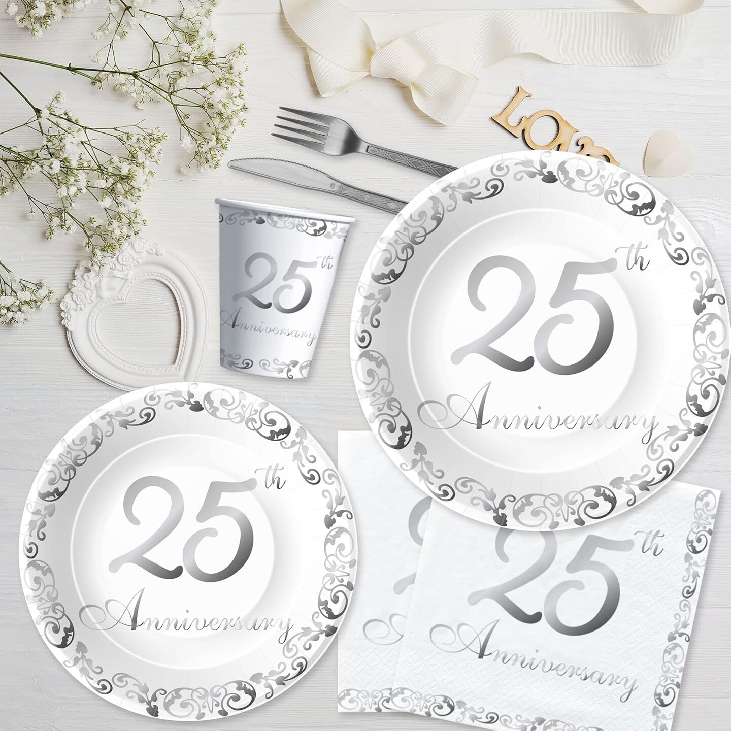 25th Anniversary Decorations Tableware - Silver