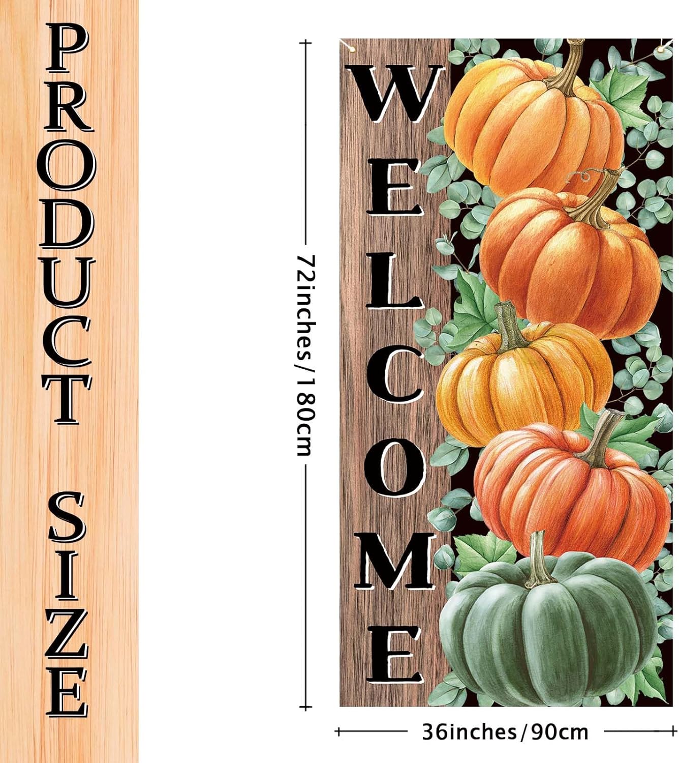 Fall Pumpkin Eucalyptus Door Cover for Front Porch,7236in