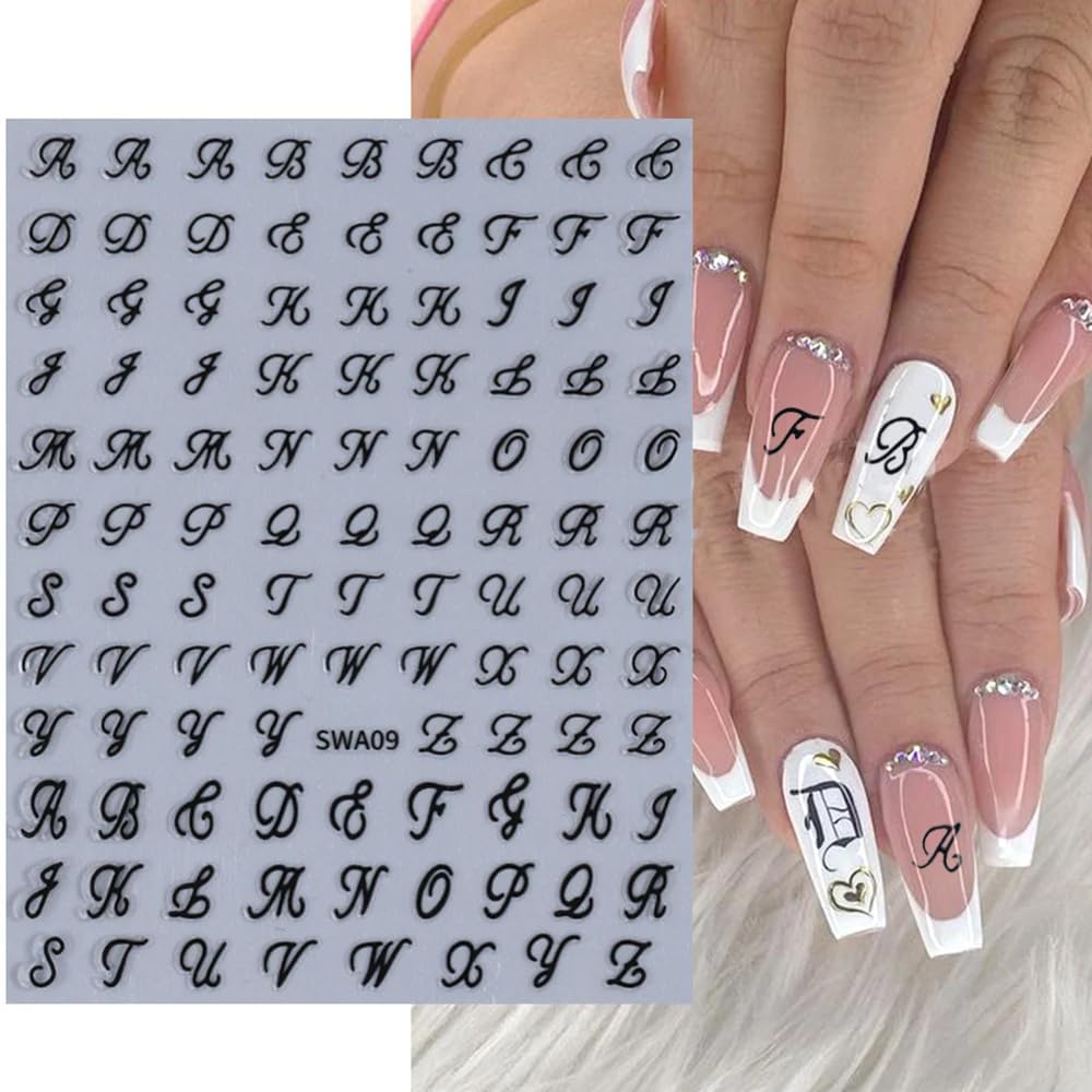 Letter Nail Stickers, 8 Sheets Old English Letter Nail Decals 3D Self-Adhesive