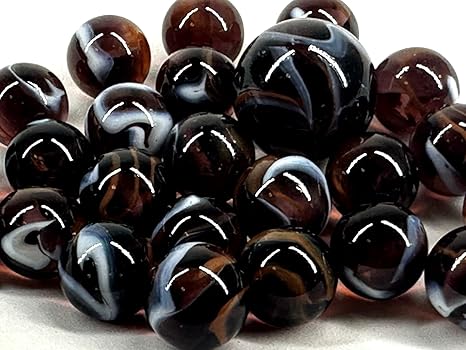 25 Glass Marbles ROCKET Brown/White Transparent Taw Mib Shooter