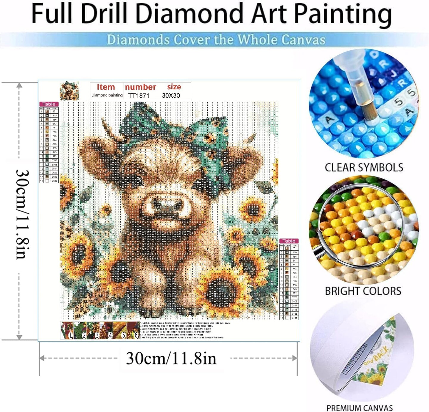 Diamond Painting Kits for Adults, 5D Cow and Flower Full Drill Diamond Art, DIY Highland Cow Diamond Art Kit Animal Gem Art for Home Wall Decor 12 X12 inch