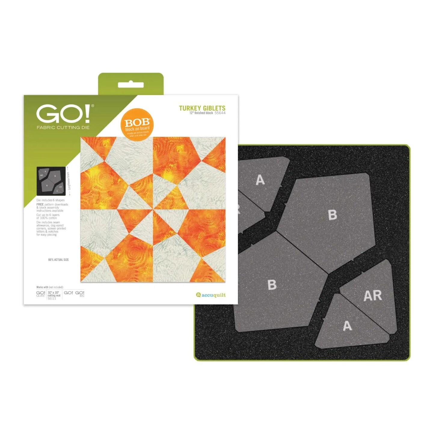AccuQuilt GO! Turkey Giblets Die – 12" Finished Block on Board (BOB), Quilting Die, 10" x 10" Board