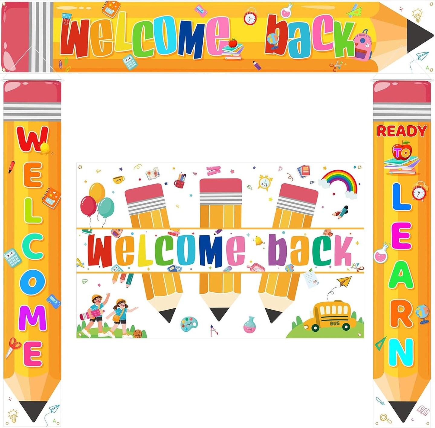 4 Pcs Welcome to School Banner First Day of School Photo Backdrop ...