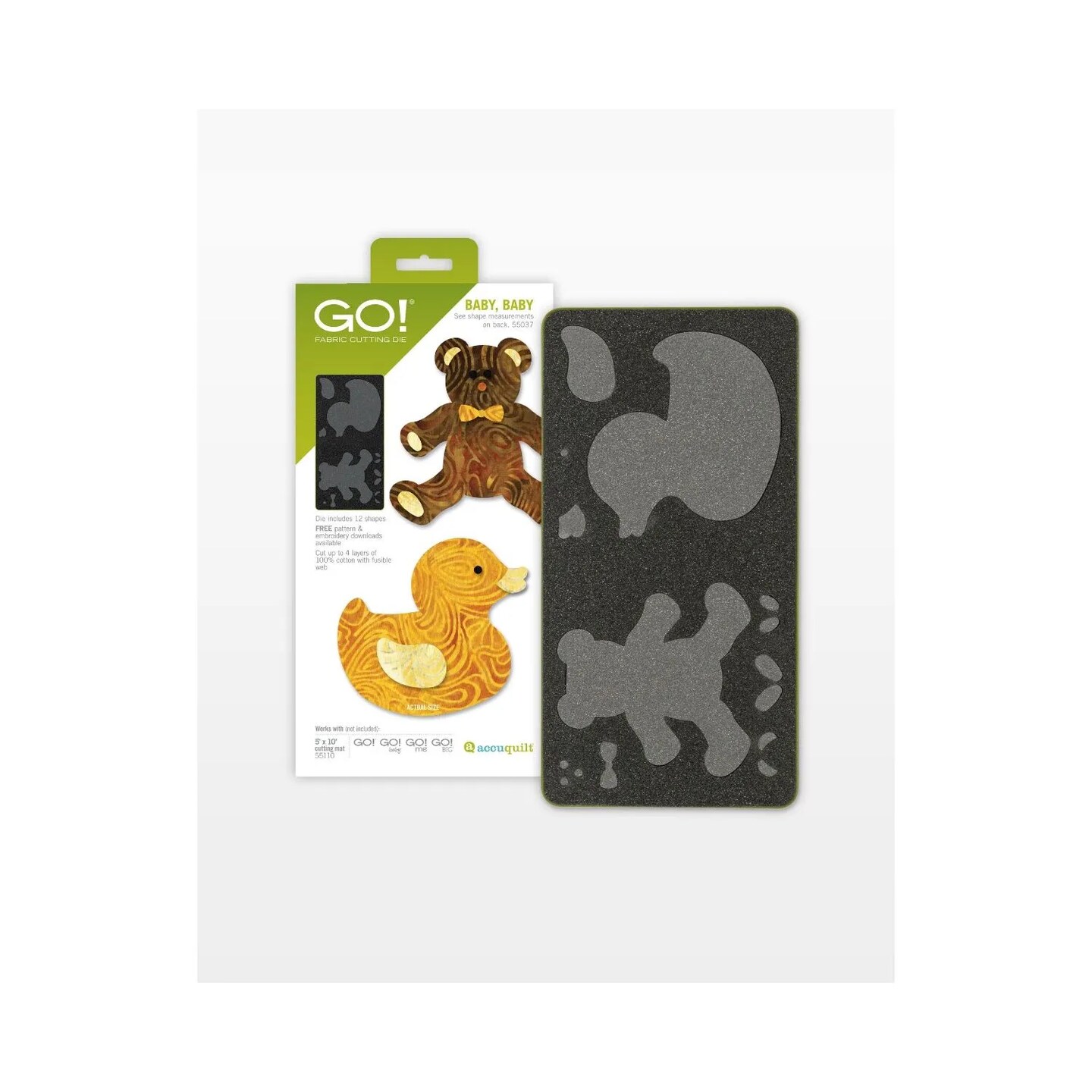 GO! Baby Baby Die by AccuQuilt – Teddy Bear & Duck Appliqué Shapes, Fabric Cutting Die, 5" x 10"