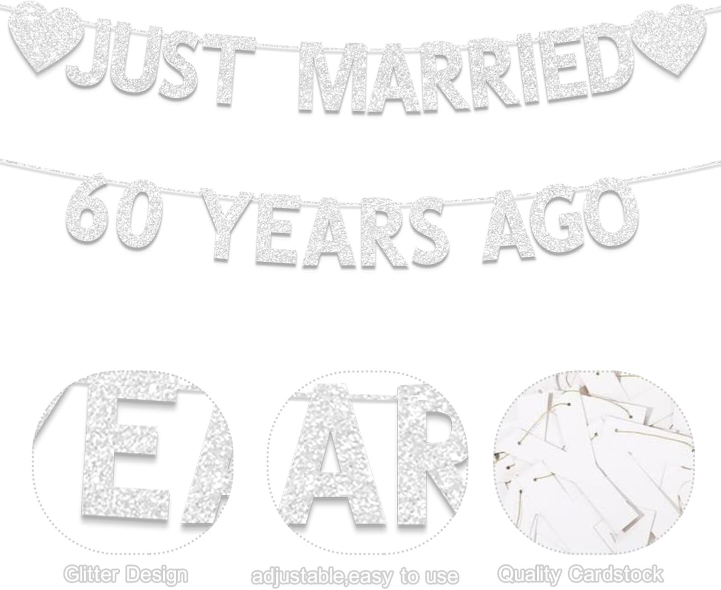 60th Wedding Anniversary Party Banner Decorations (Silver) 0.01"L x 0.01"W