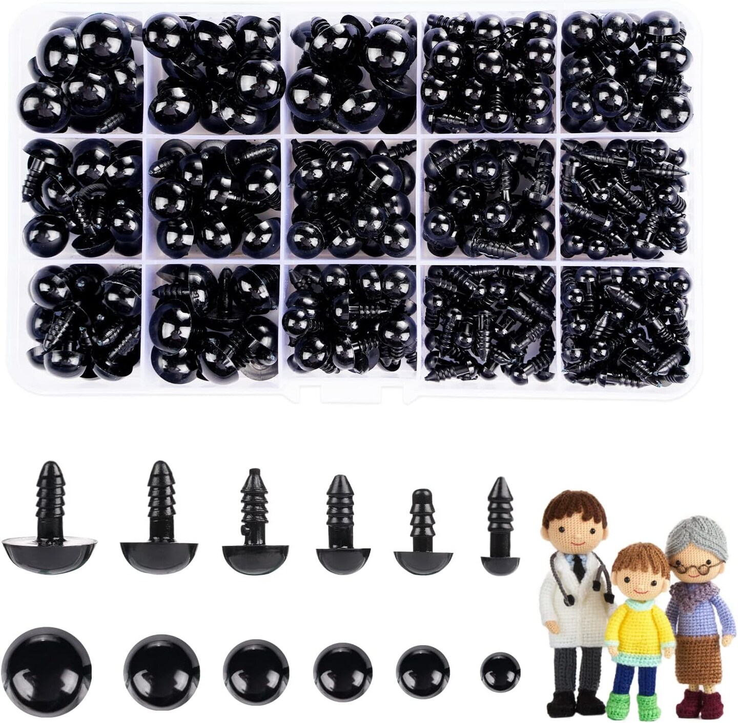 Cumkluu 700 Pcs Black Plastic Crochet Safety Eyes with Washers – For 6-14mm Stuffed Animals, Amigurumi DIY & Halloween Decorations