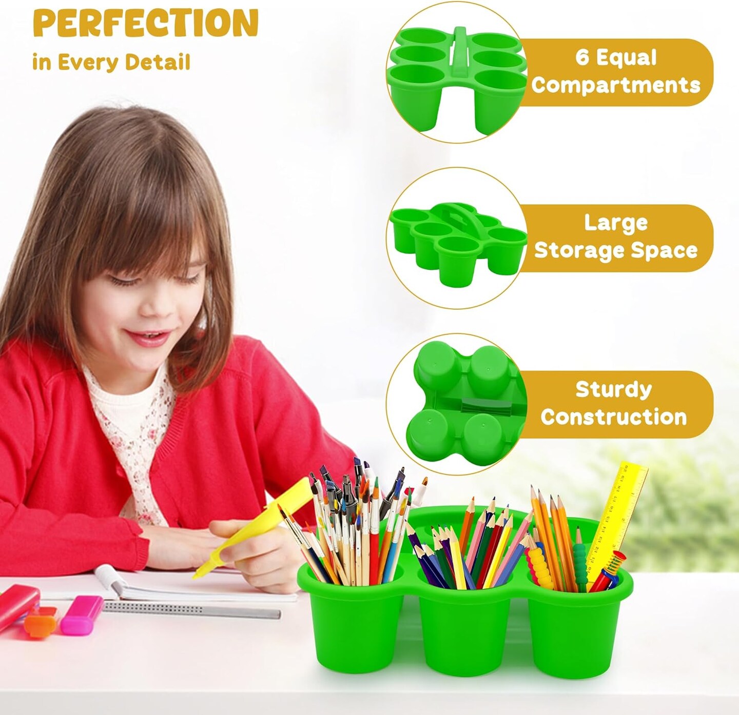 4E's Novelty 4 Pack Pencil Caddy for Classroom, Vibrant Classroom Caddy, Durable Table Drink Holder for School, Useful and Sturdy Schools Desk Bin, Colourful Supply Caddies for School for Various Use