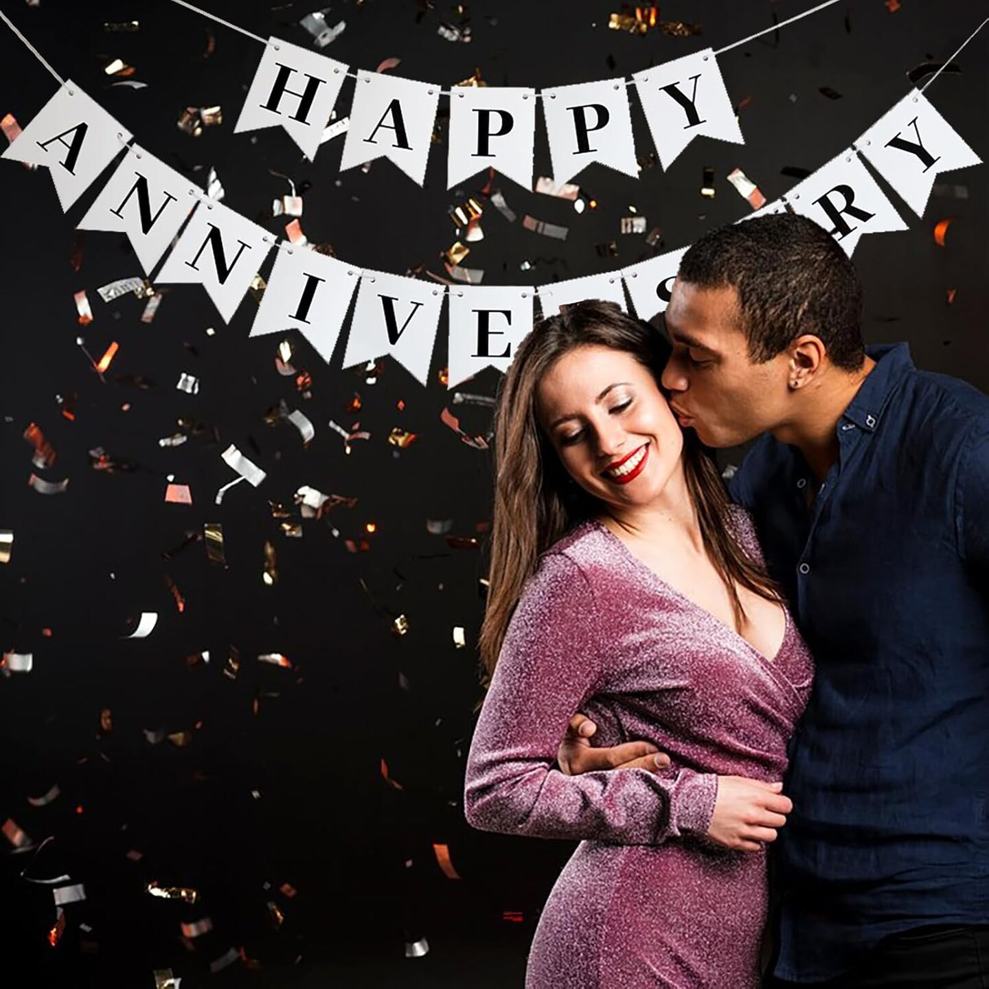 White Happy Anniversary Banner, Happy Anniversary Banner Sign
