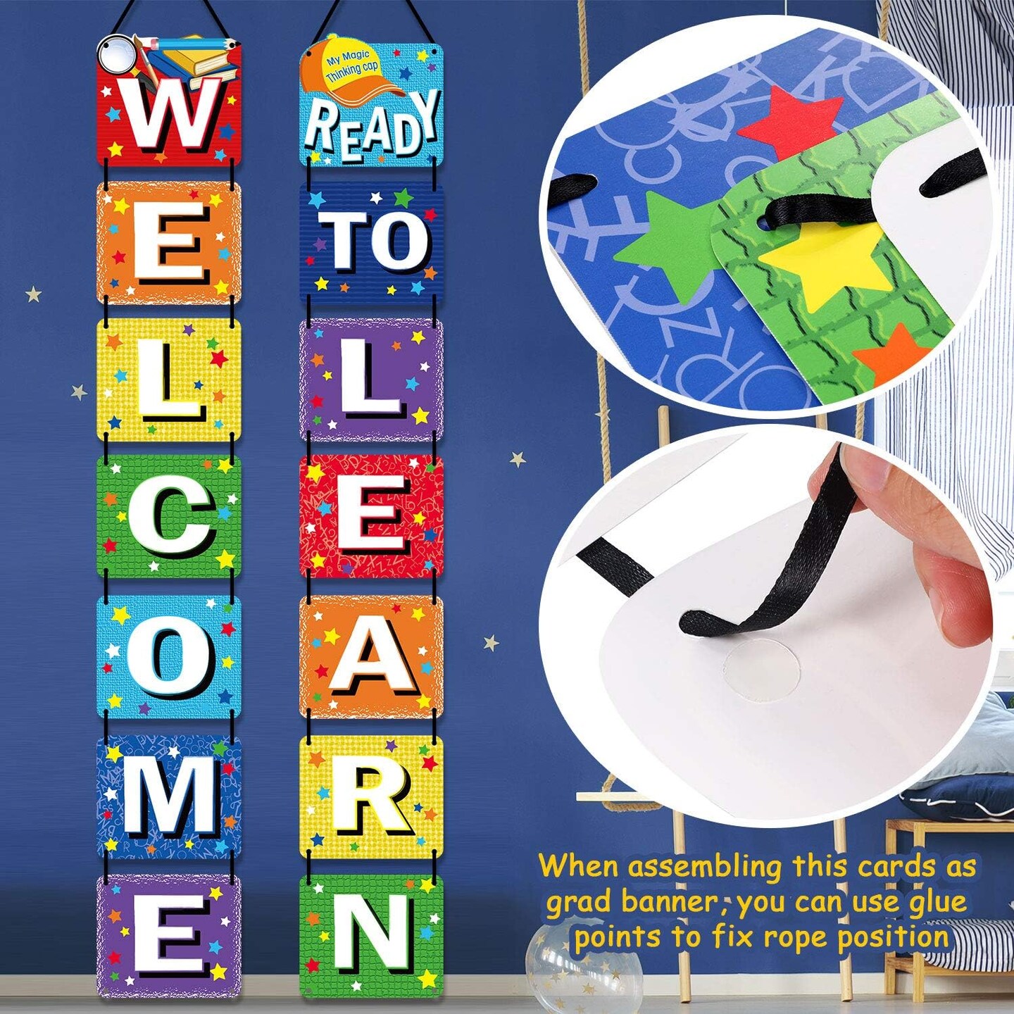 Welcome Banner for First Day of School (Black) 11&#x22;L x 9.4&#x22;W