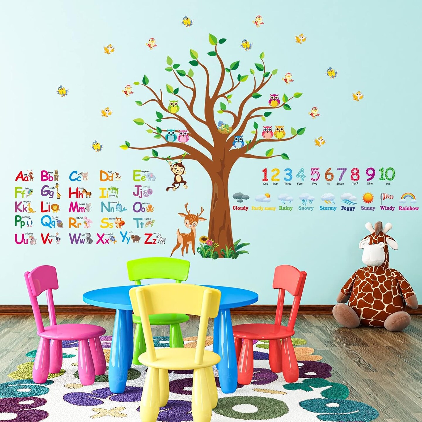 4 Sheets Number Wall Decals Numbers Learning Children Wall Decals (Assorted)