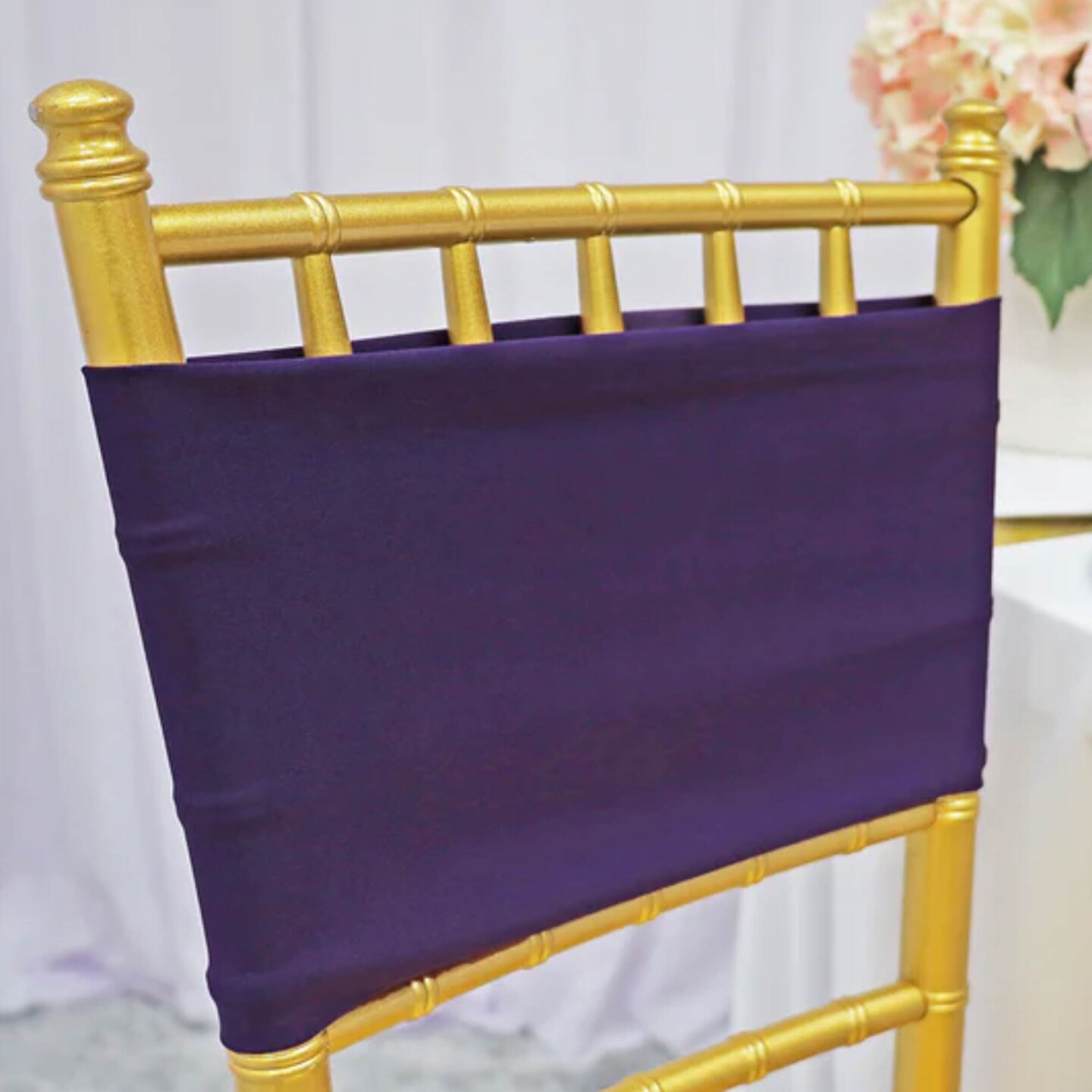 10 Pieces Eggplant Stretch Spandex Chair Bands for Banquet Chairs 7 x 13 Inches