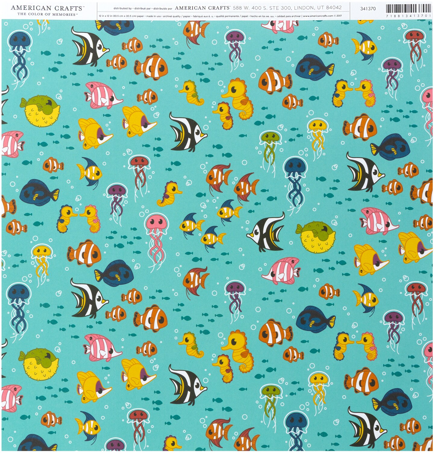 American Crafts Animal Single-Sided Cardstock 12"X12"-Under The Sea