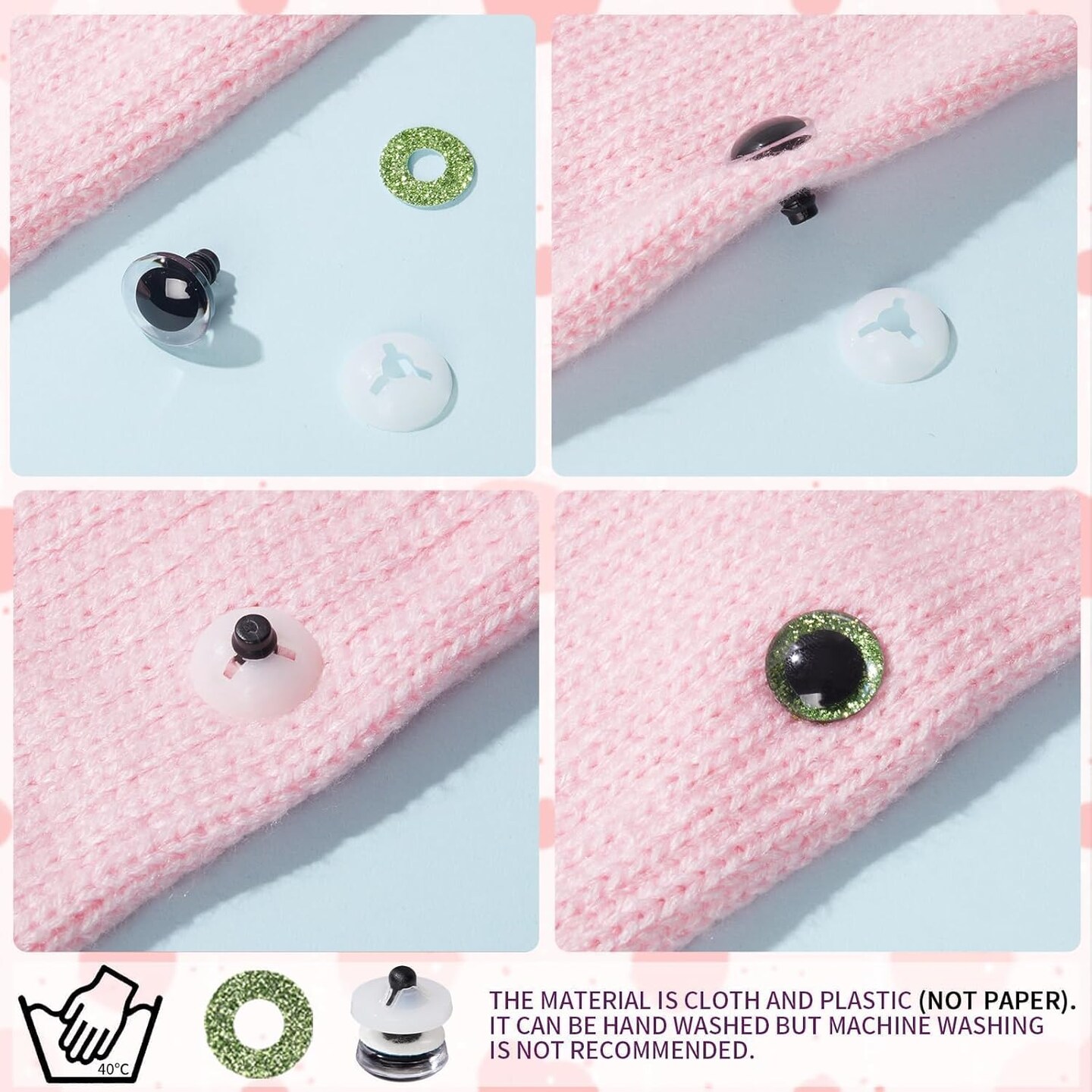 180 Pcs 3D Glitter Safety Eyes for Amigurumi with Washers 12-30mm Trapezoid Safety Eyes for Crochet Animals Doll