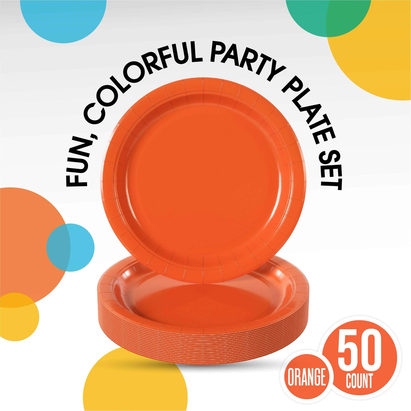 50 Count Orange Paper Plates 9 Inch Durable Disposable Party Plates for Events and Dining