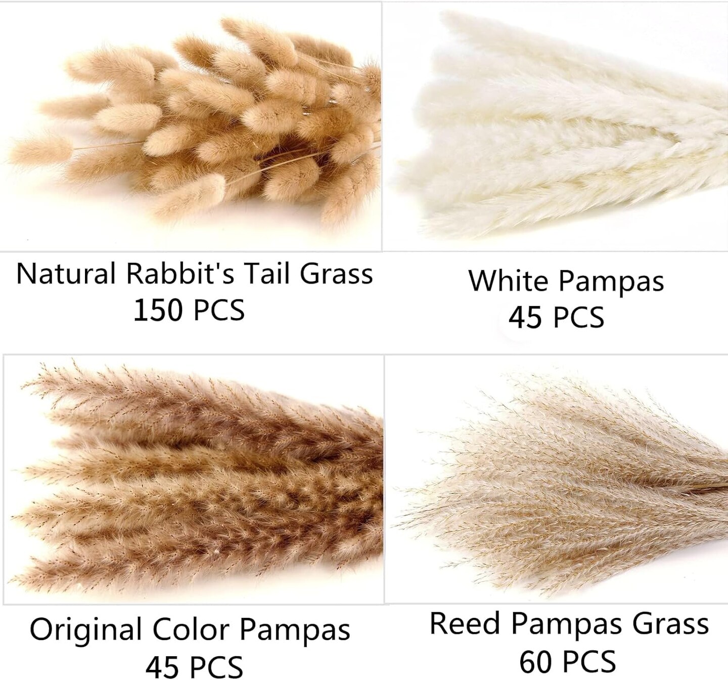 300PCS Dried Flower Bouquet – Pampas Grass & Mixed Stems for Boho Home & Wedding Decor