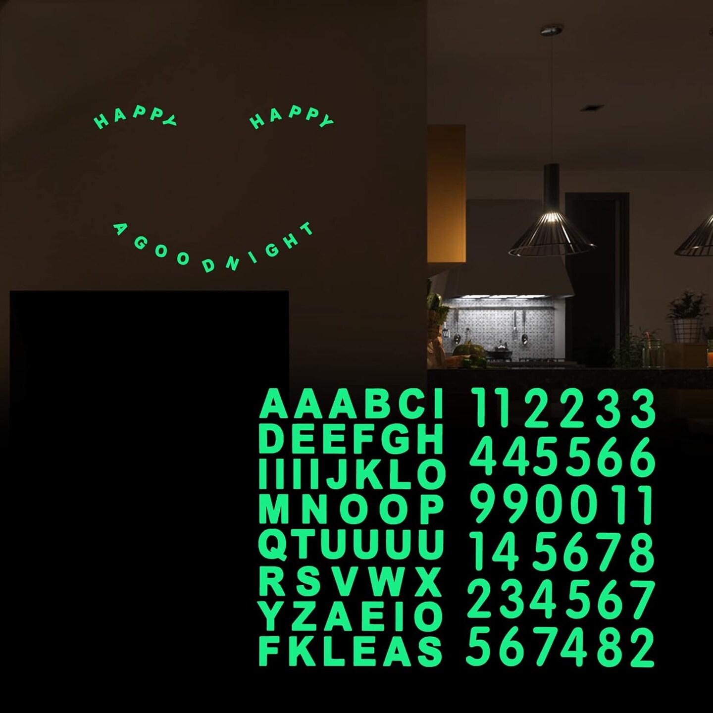 84pcs Glow in The Dark Alphanumeric Luminous Stickers (Green)