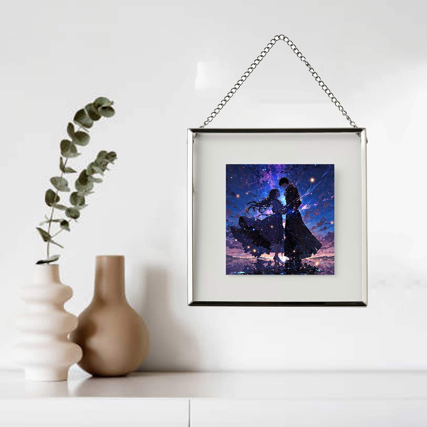 6 ¼x6 ¼" Silver Steel Frame with Front Plastic Protection – For Hanging or Standing, Includes Sample Pictures