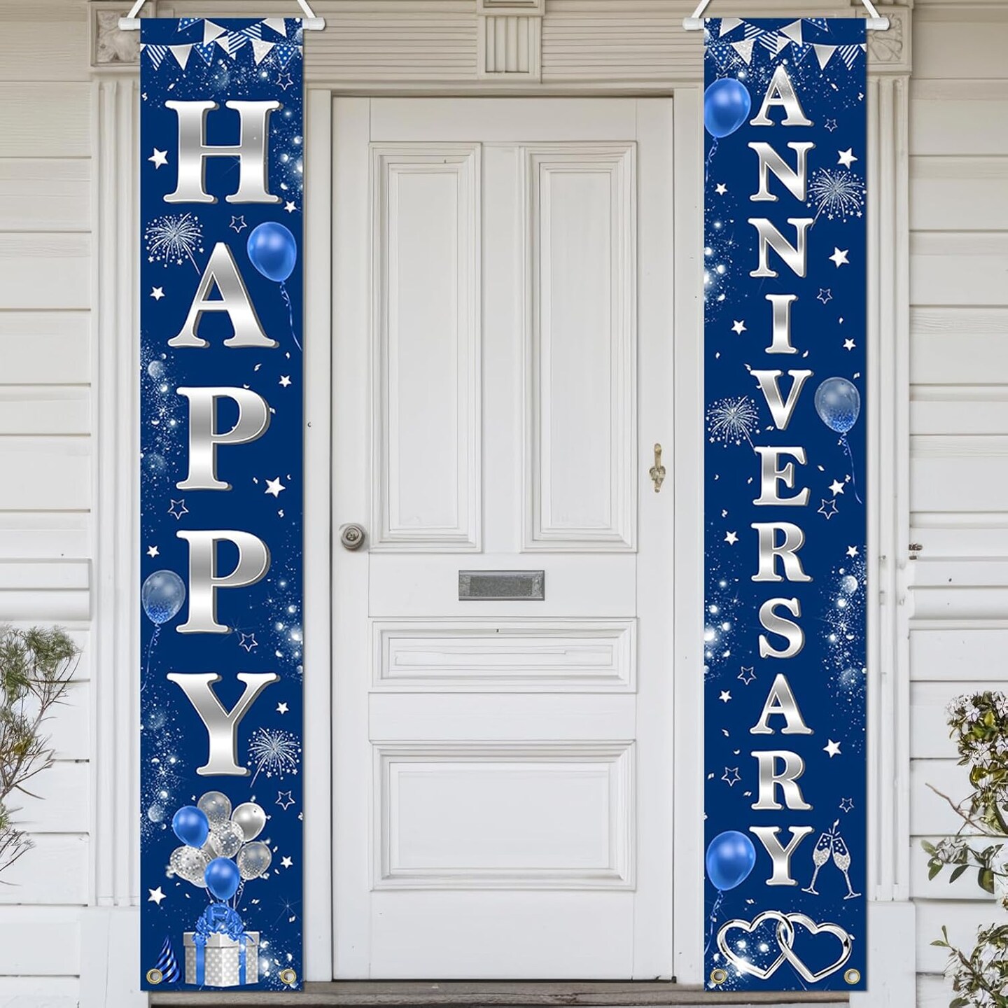 Happy Anniversary Door Banner Navy Blue and Silver Wedding Anniversary (Blue) 71"L x 12"W