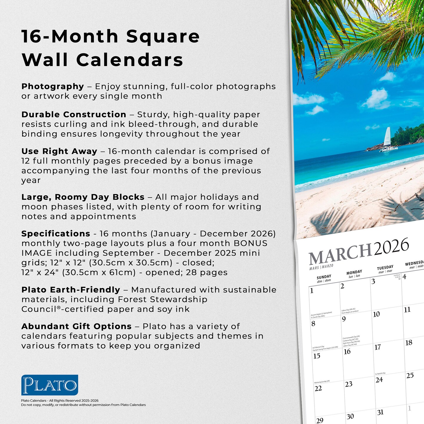 Motivation | 2026 12 x 24 Inch (Hanging) Monthly Square Wall Calendar | Foil Stamped Cover